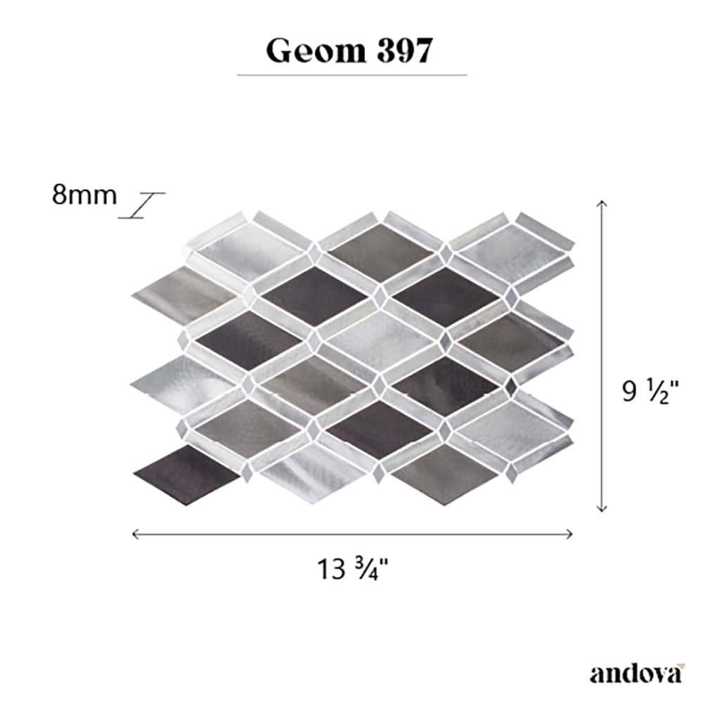 Andova Geom Aluminum Metal Diamond Mosaic Kitchen Backsplash, Bathroom, Shower, Wall and Floor Tile