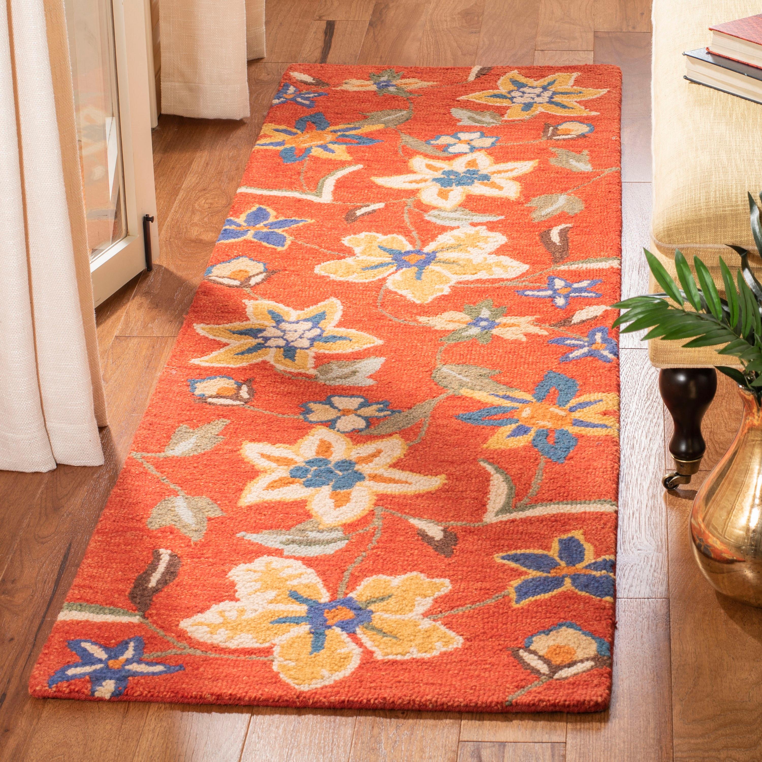 Blossom BLM673 Hand Hooked Runner Rug - Rust/Multi - 2'3"x8' - Safavieh.