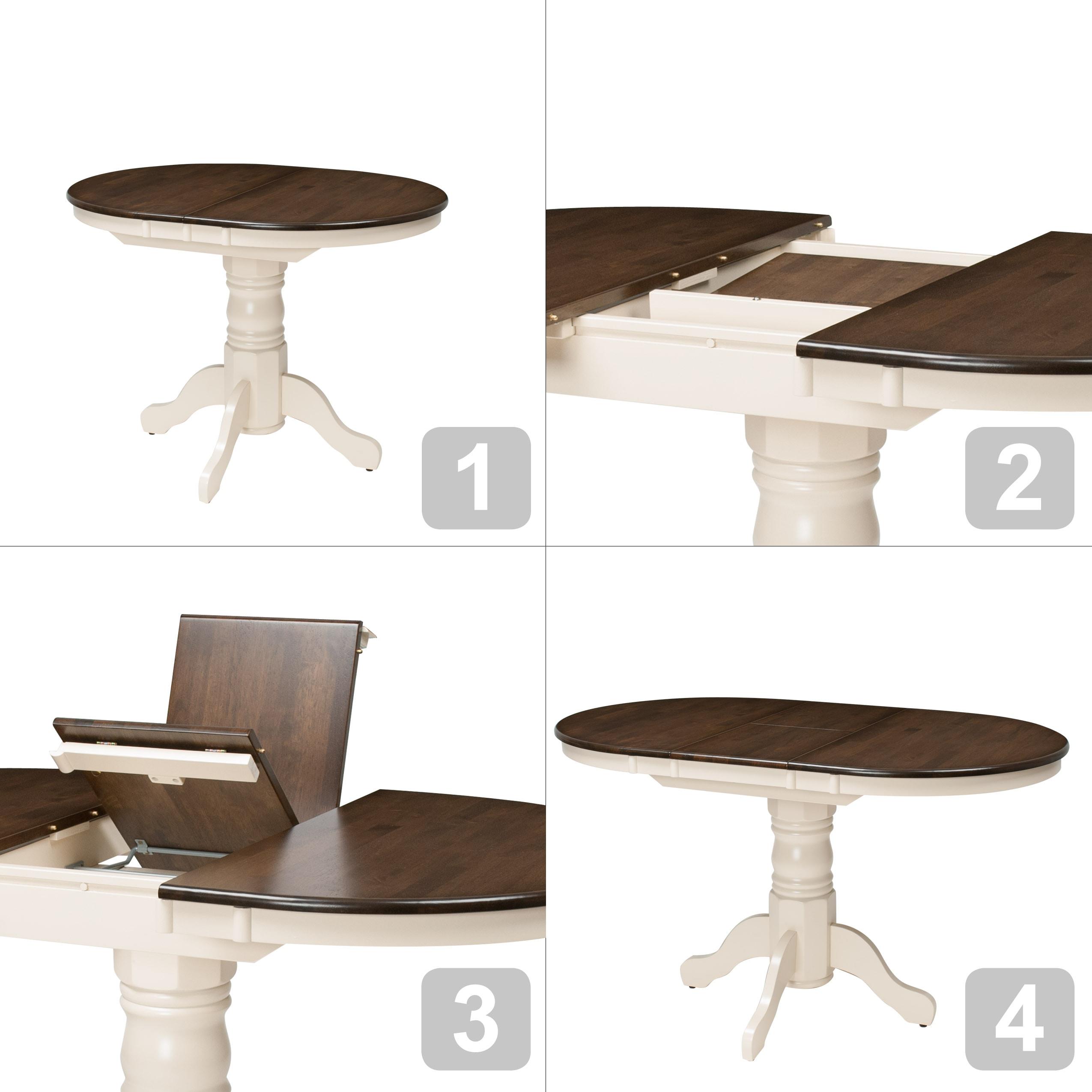 CorLiving Dillon Brown and Cream Extendable Dining Table with Wood Pedestal Base