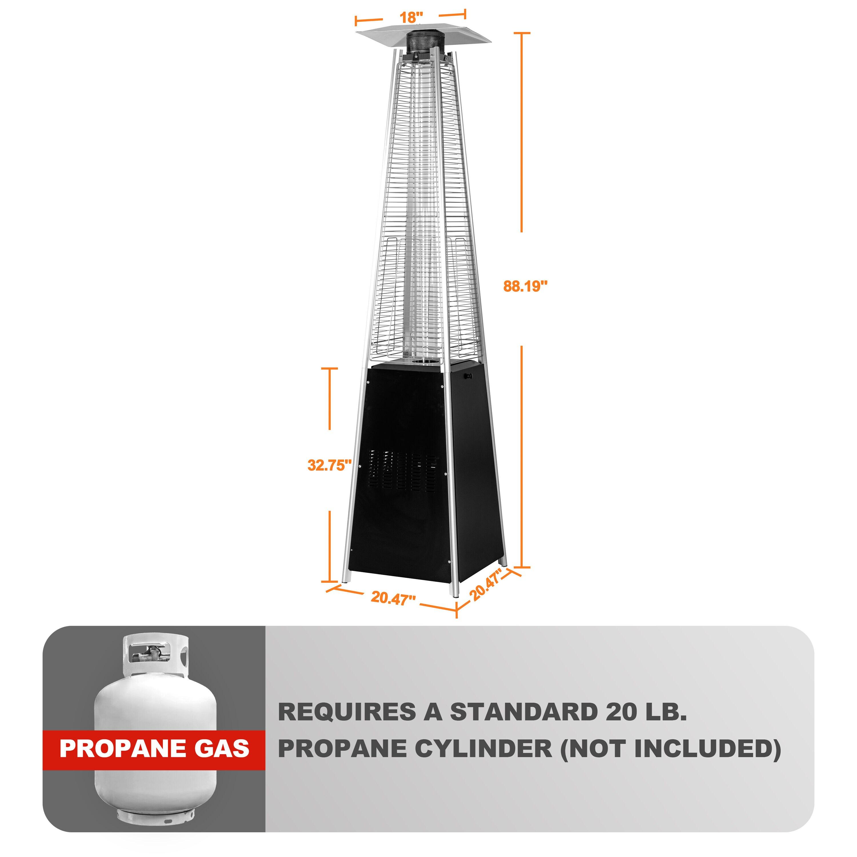 Nuu Garden Outdoor 48,000 BTU Pyramid Patio Heater with Wheels,Propane Flame Gas Patio Heater with Quartz Glass Tube for Party, Deck,Black