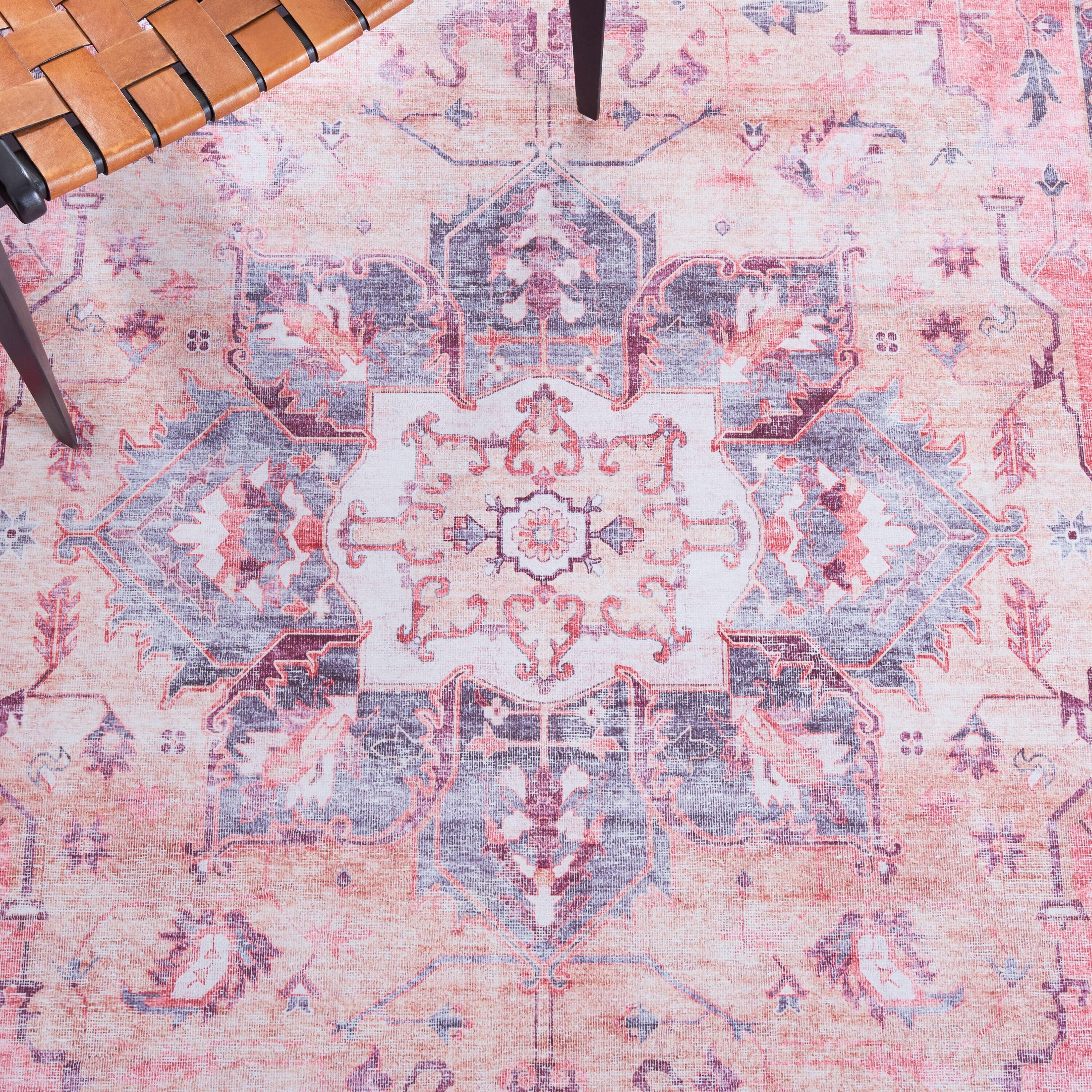 Tucson TSN163 Power Loomed Machine Washable Area Rug - Rust/Beige - 6'x6' - Safavieh.