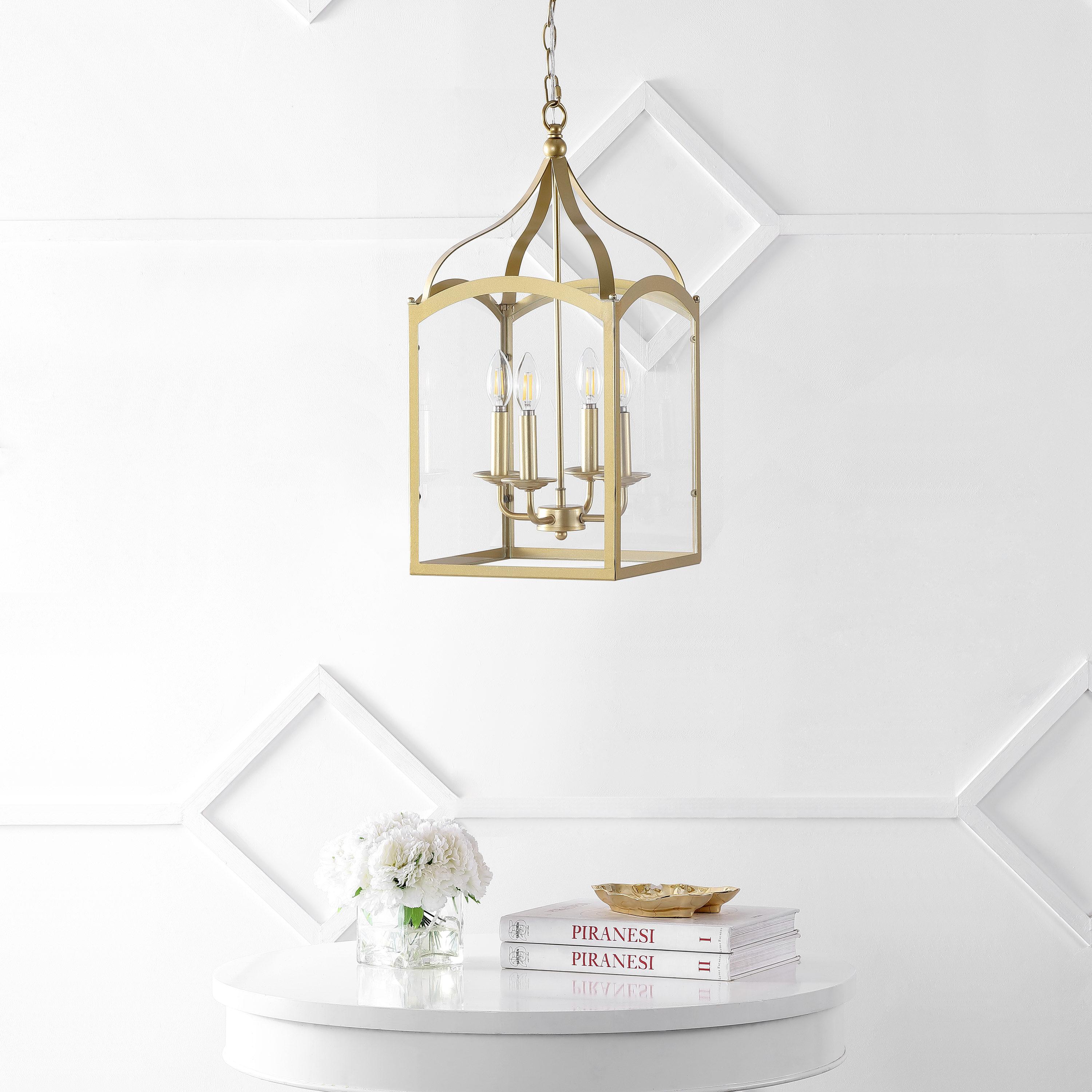 11" LED 4-light Ruth Classic Lantern Metal/Glass Pendant Antique Gold - JONATHAN Y: ETL Listed, Adjustable Height