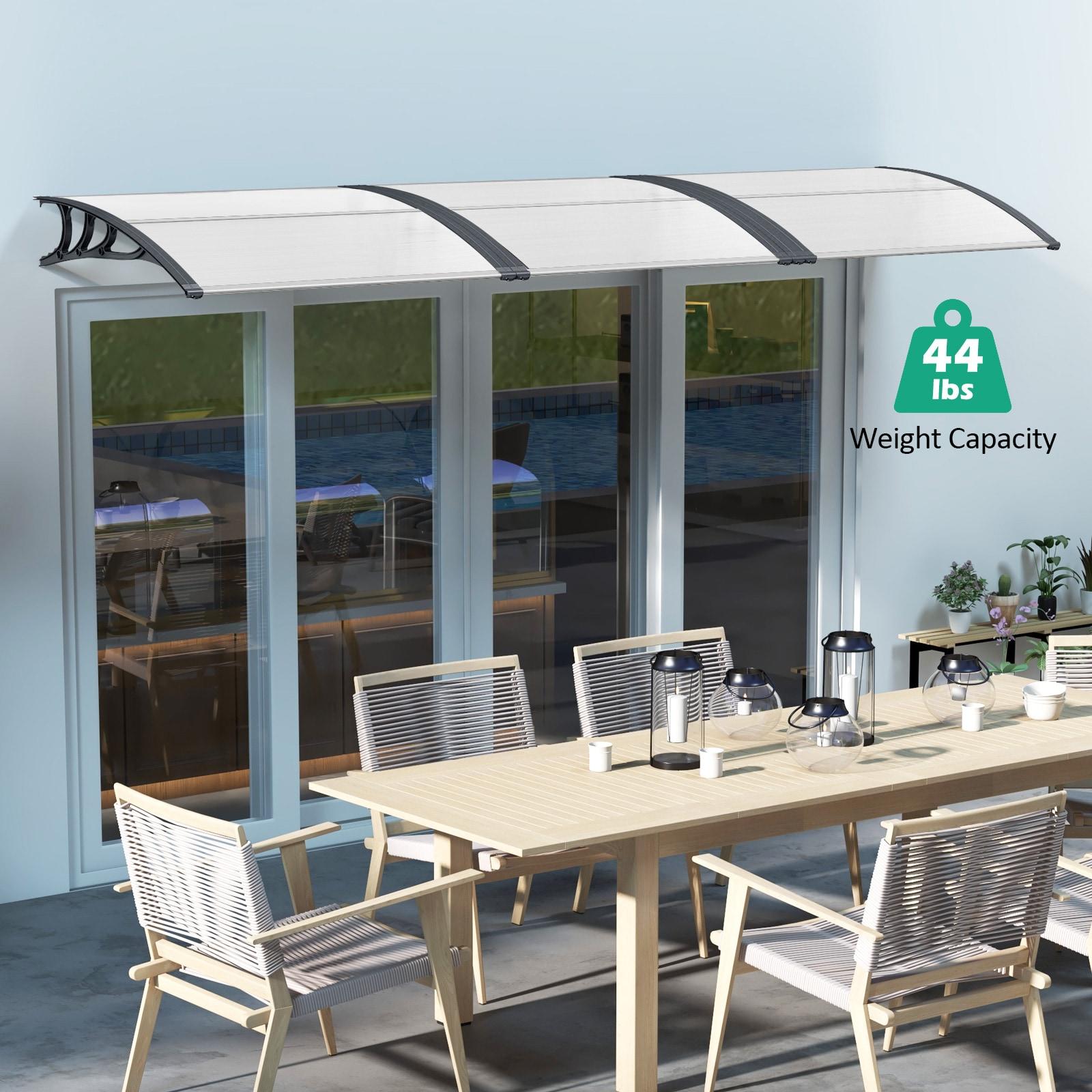 48" x 40" Window Awning, Awnings for Doors, with Hollow Sheet, Rain Snow Sunlight, Outdoor Awning Canopy Exterior for Porch, Deck, Patio, Balcony, Gray