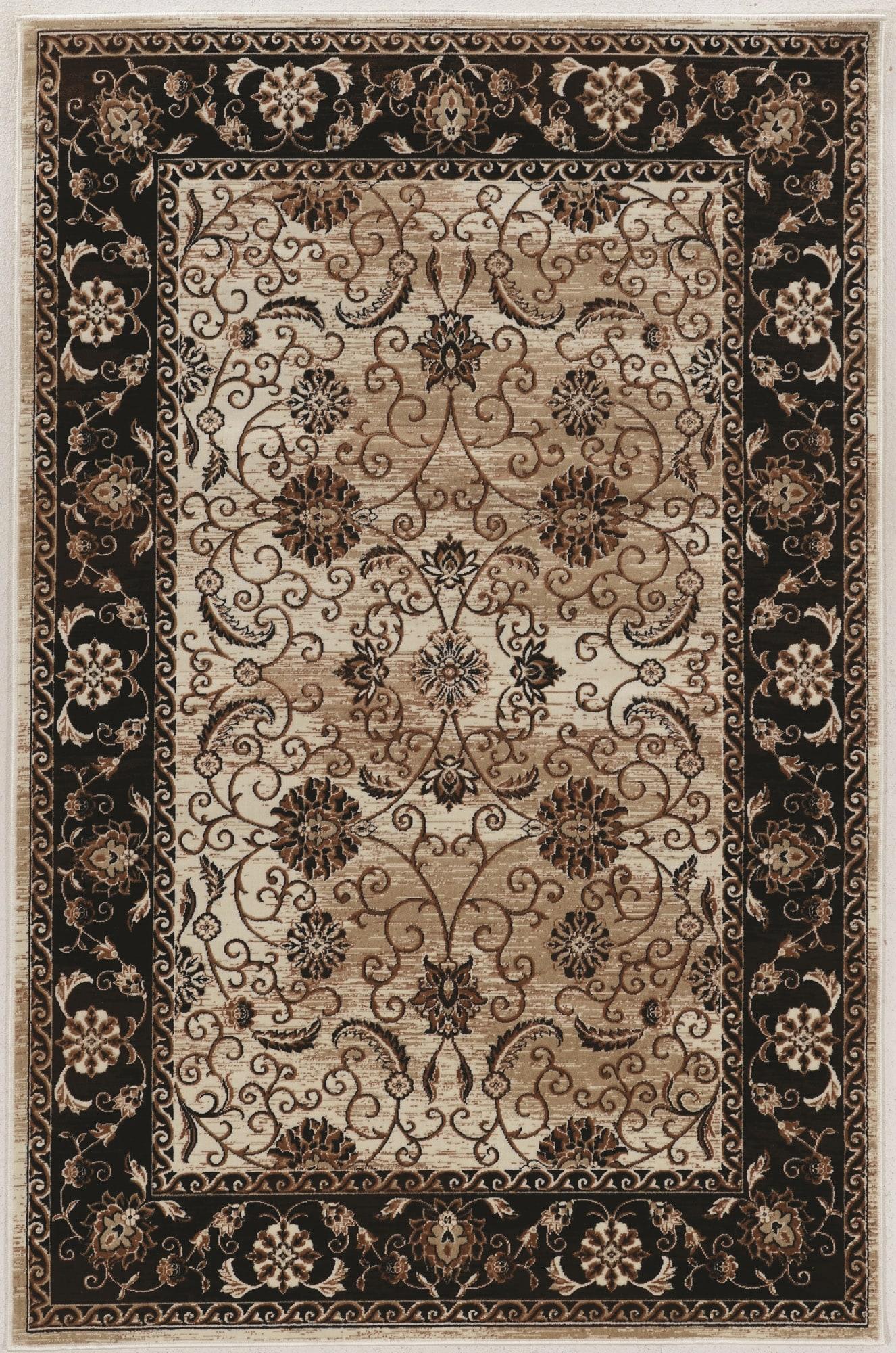 Isfahan Ivory and Brown Vintage Microfiber Polyester Rug, 9' x 12'