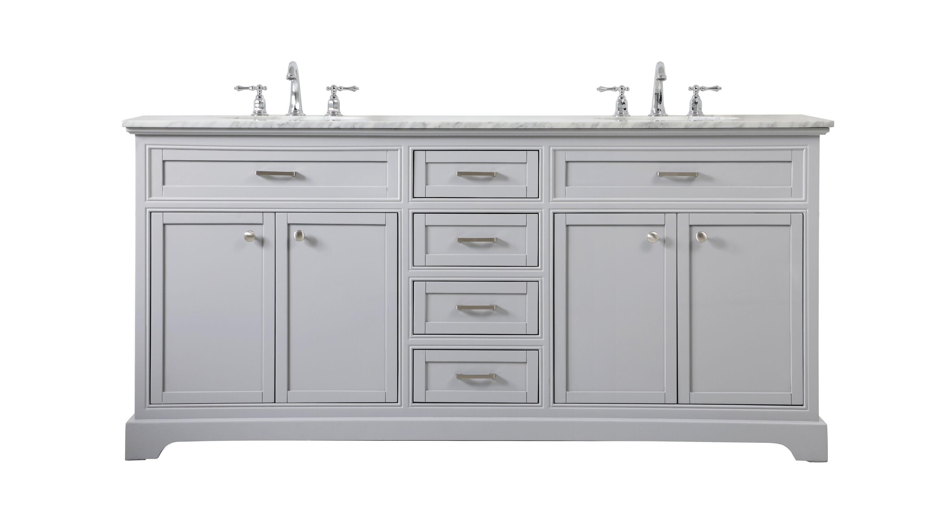 Elegant Decor Americana 72" Metal MDF Marble Double Bathroom Vanity in Gray
