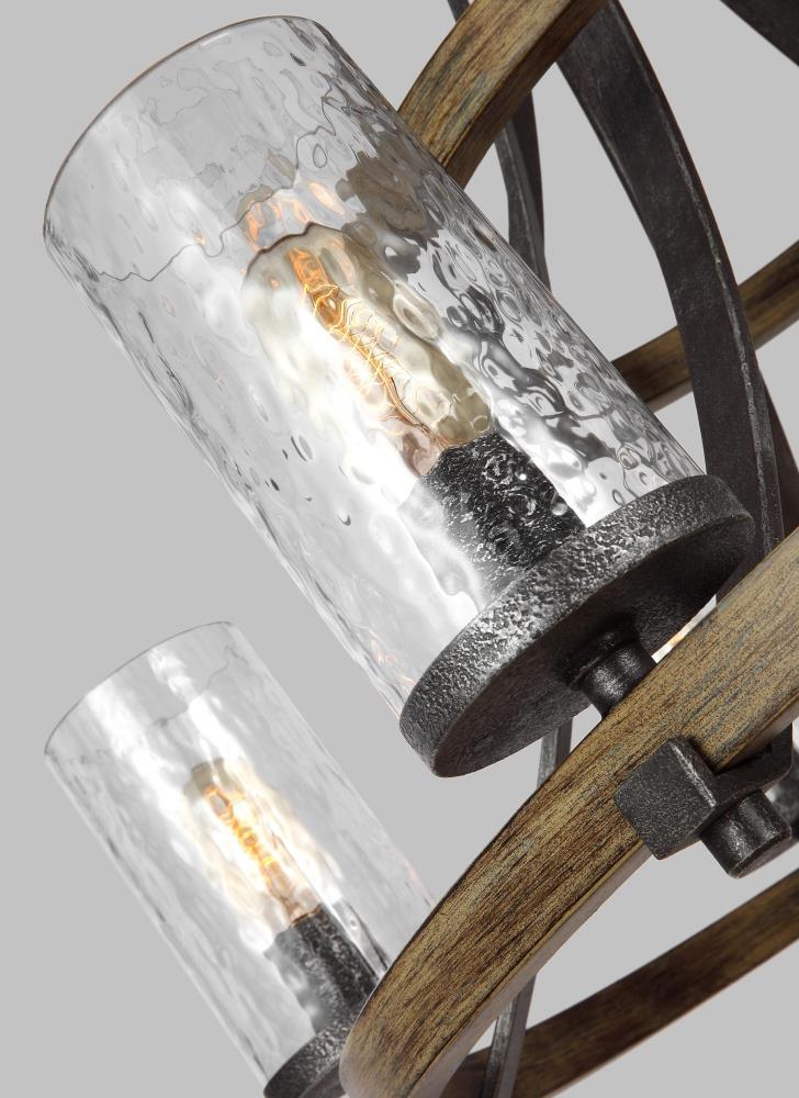 Distressed Weathered Oak and Slate Grey 9-Light Chandelier