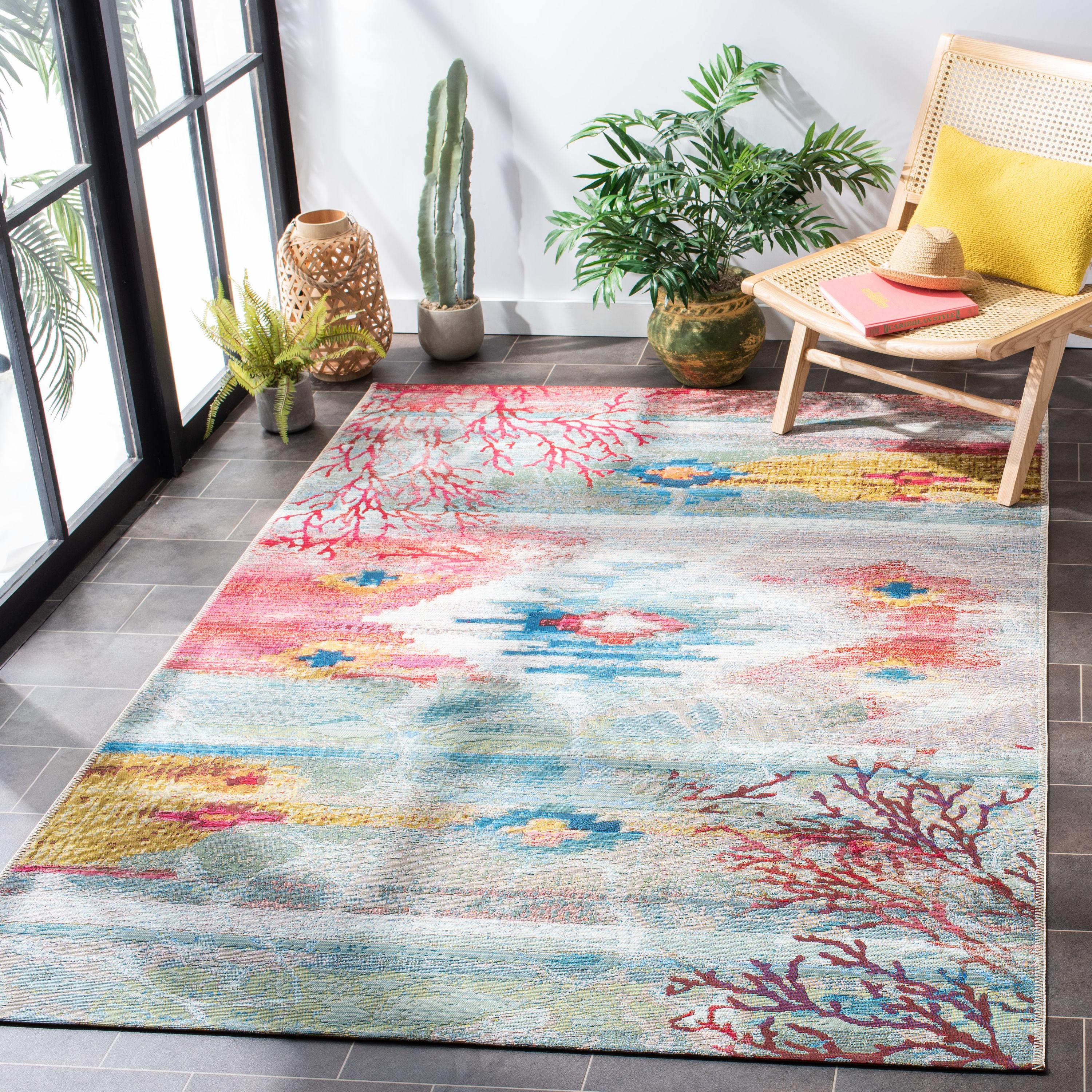 Barbados 500 BAR554 Power Loomed Indoor/Outdoor Area Rug - Light Blue/Pink - 8'x10'5" - Safavieh
