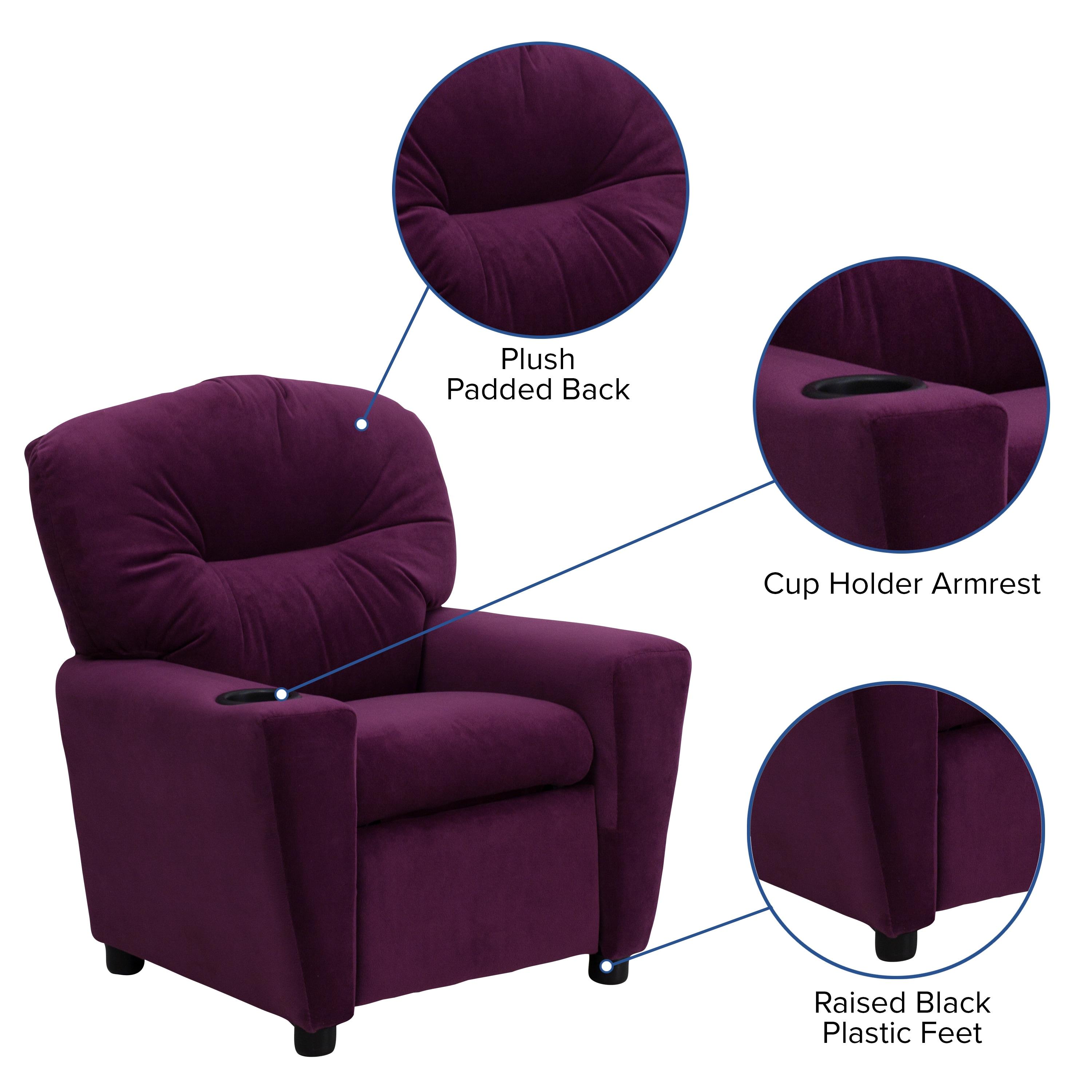 Flash Furniture Chandler Contemporary Purple Microfiber Kids Recliner with Cup Holder