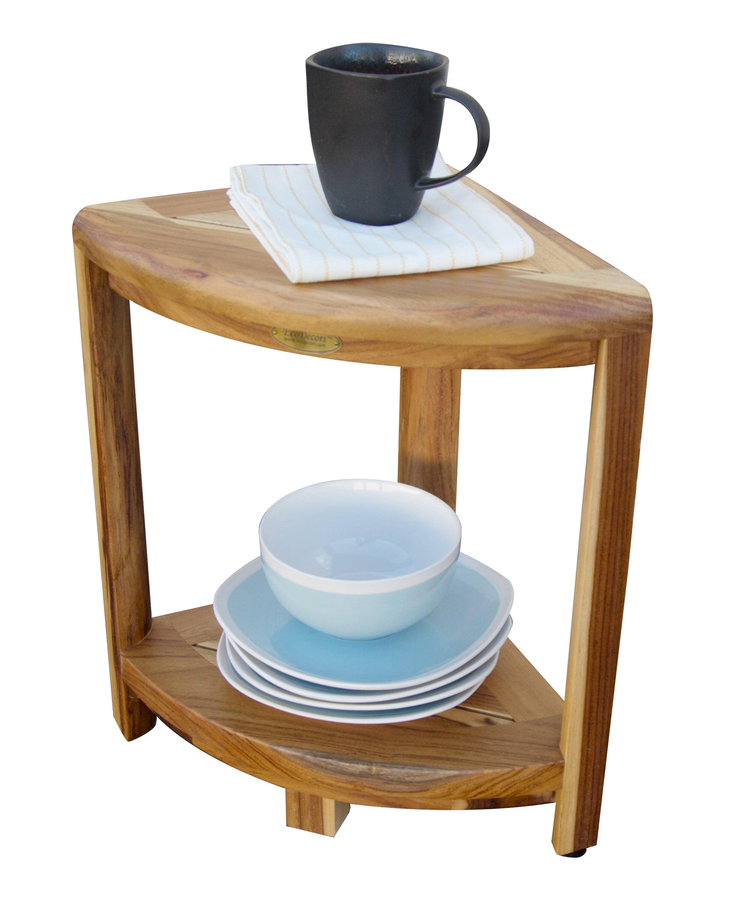 12" SnazzyCorner ED980 Wide Teak Shower Bench with Shelf - EcoDecors