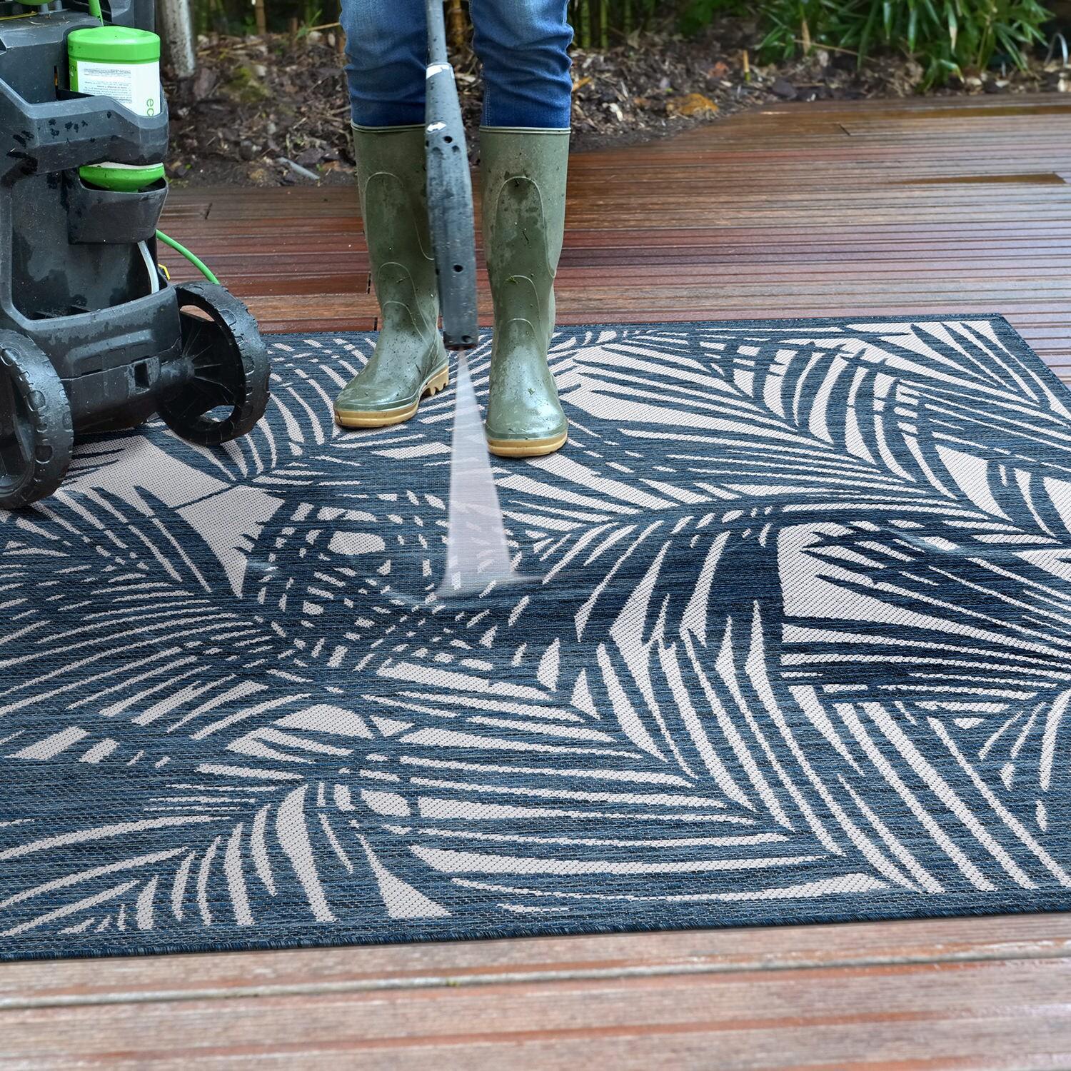 World Rug Gallery Contemporary Palm Leaf Textured Flat Weave Indoor/Outdoor Area Rug - NAVY 5' X 7'