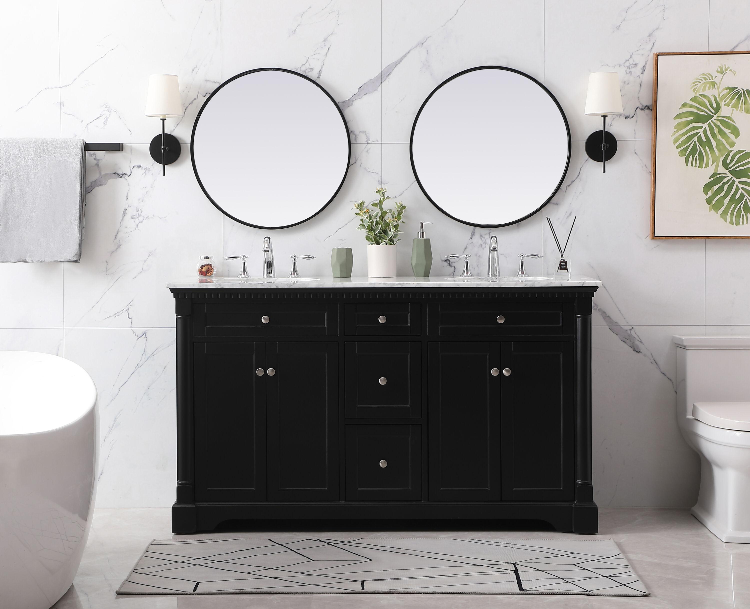 Elegant Decor Clarence 60" Solid Wood Metal Double Bathroom Vanity Set in Black