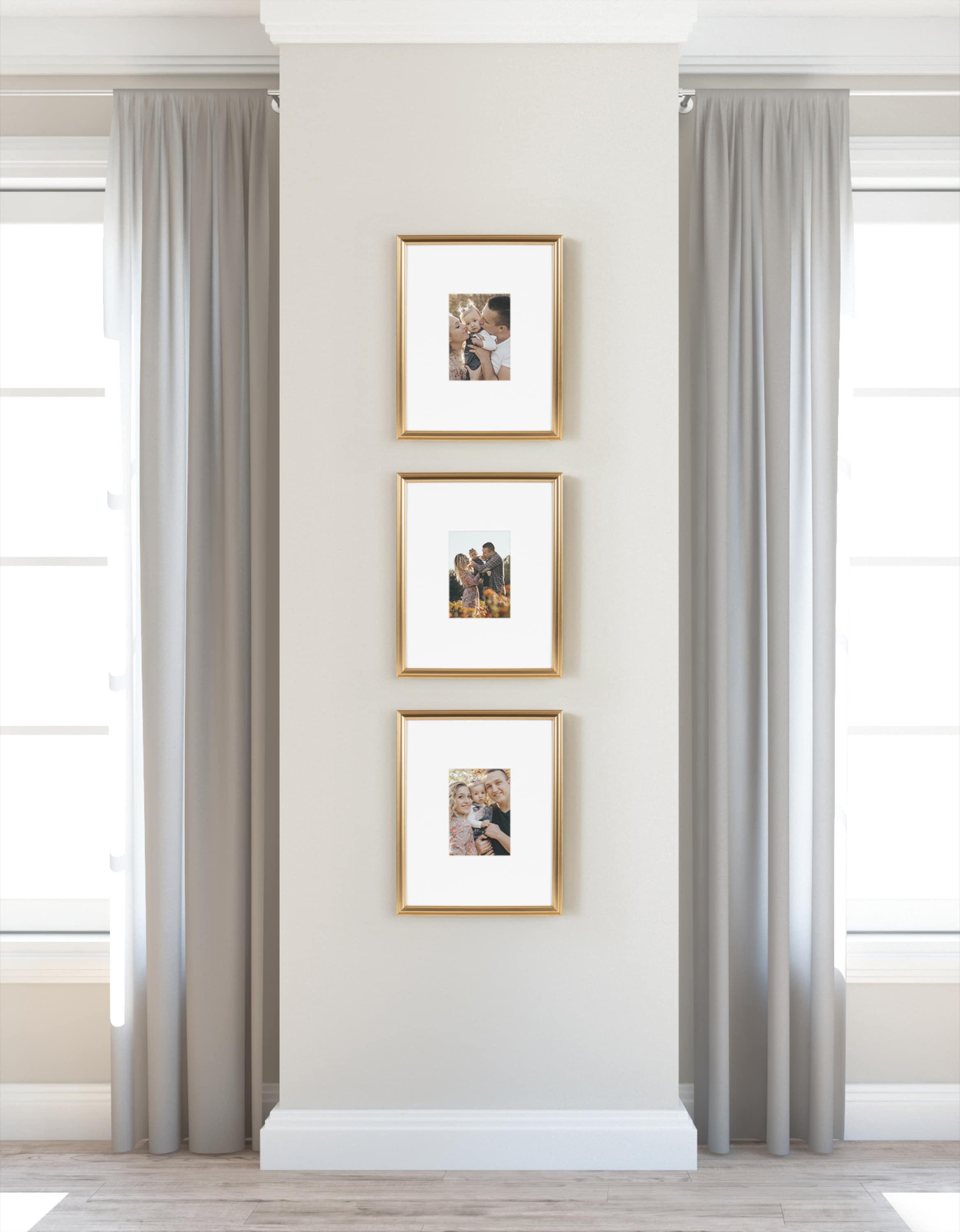 Kate & Laurel All Things Decor (Set of 3) 11"x14" Matted to 5"x7" Adlynn Rectangle Picture Frames Gold: Elegant Wall Decor