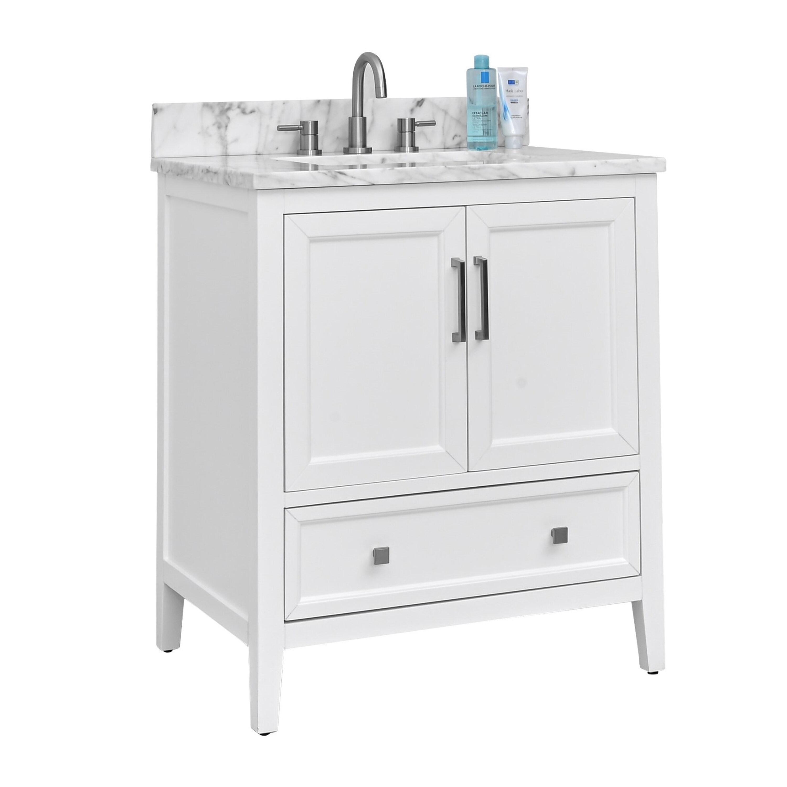 Everette 31-Inch White Vanity with Carrara Marble Top