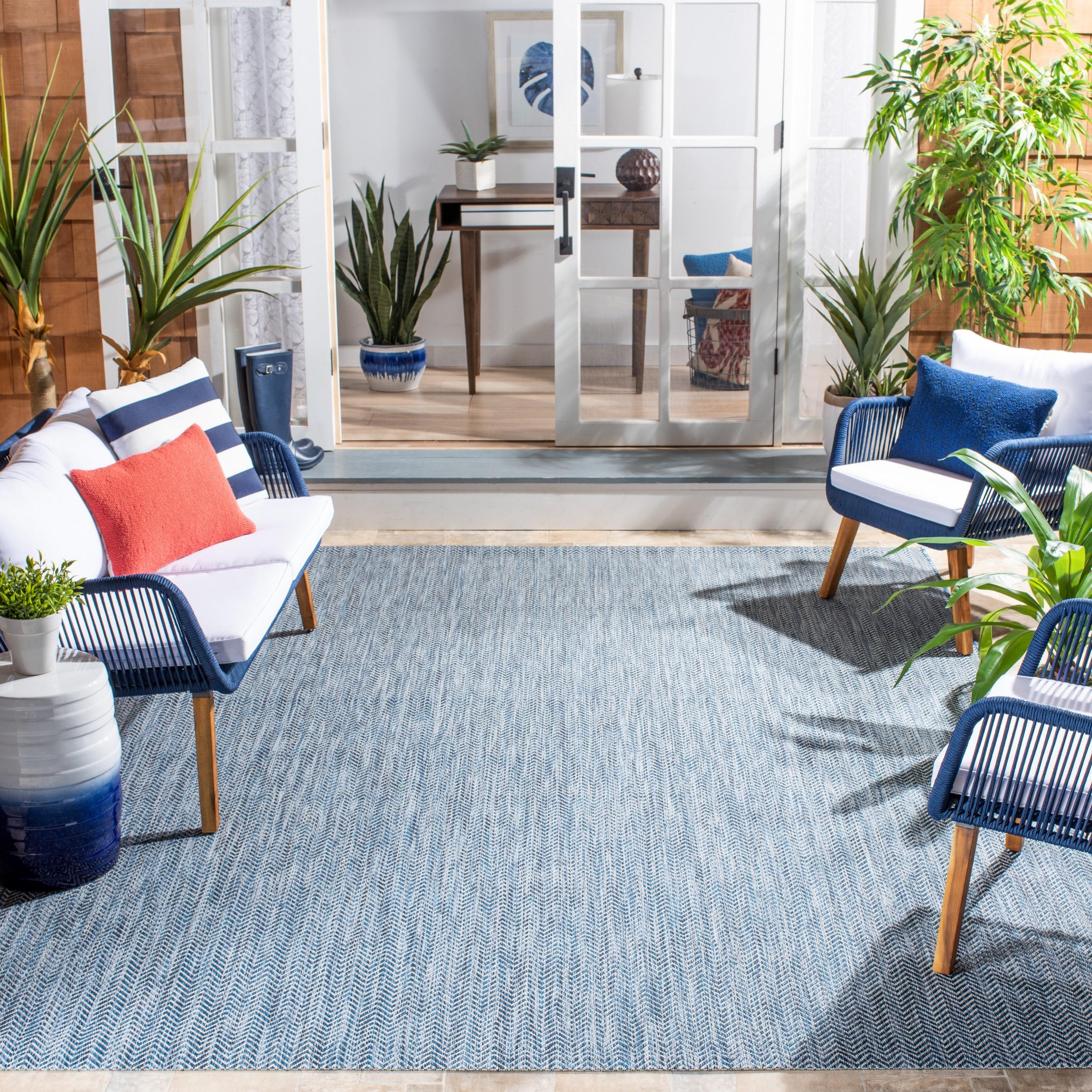 Courtyard CY8022 Power Loomed Indoor and Outdoor Area Rug - Navy/Grey - 5'3"x5'3" - Safavieh