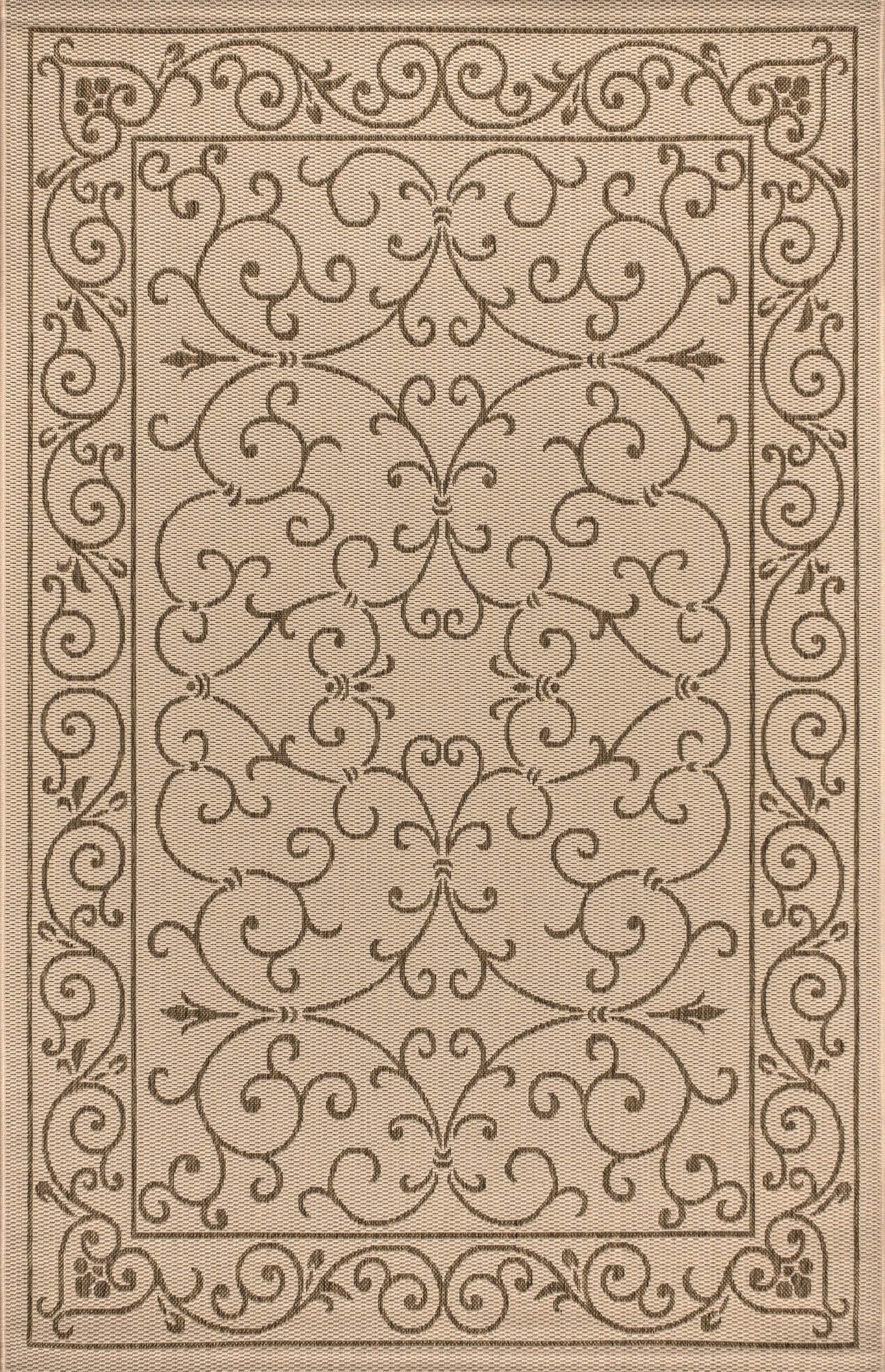 8'x10' Charleston Vintage Filigree Textured Weave Indoor/Outdoor Area Rug, Beige/Brown - JONATHAN Y