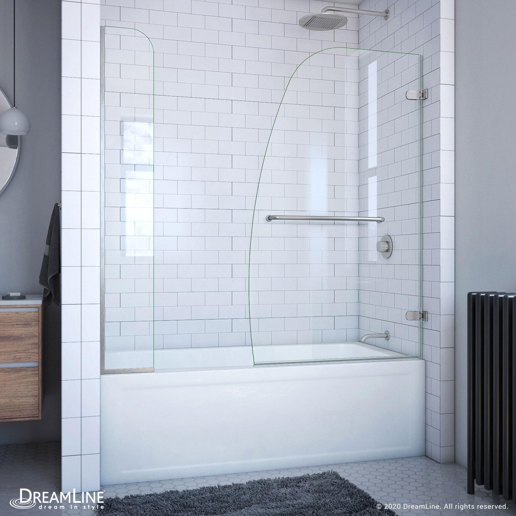 Aqua Uno 56" W x 58" H Hinged Frameless Tub Door with Extender Panel