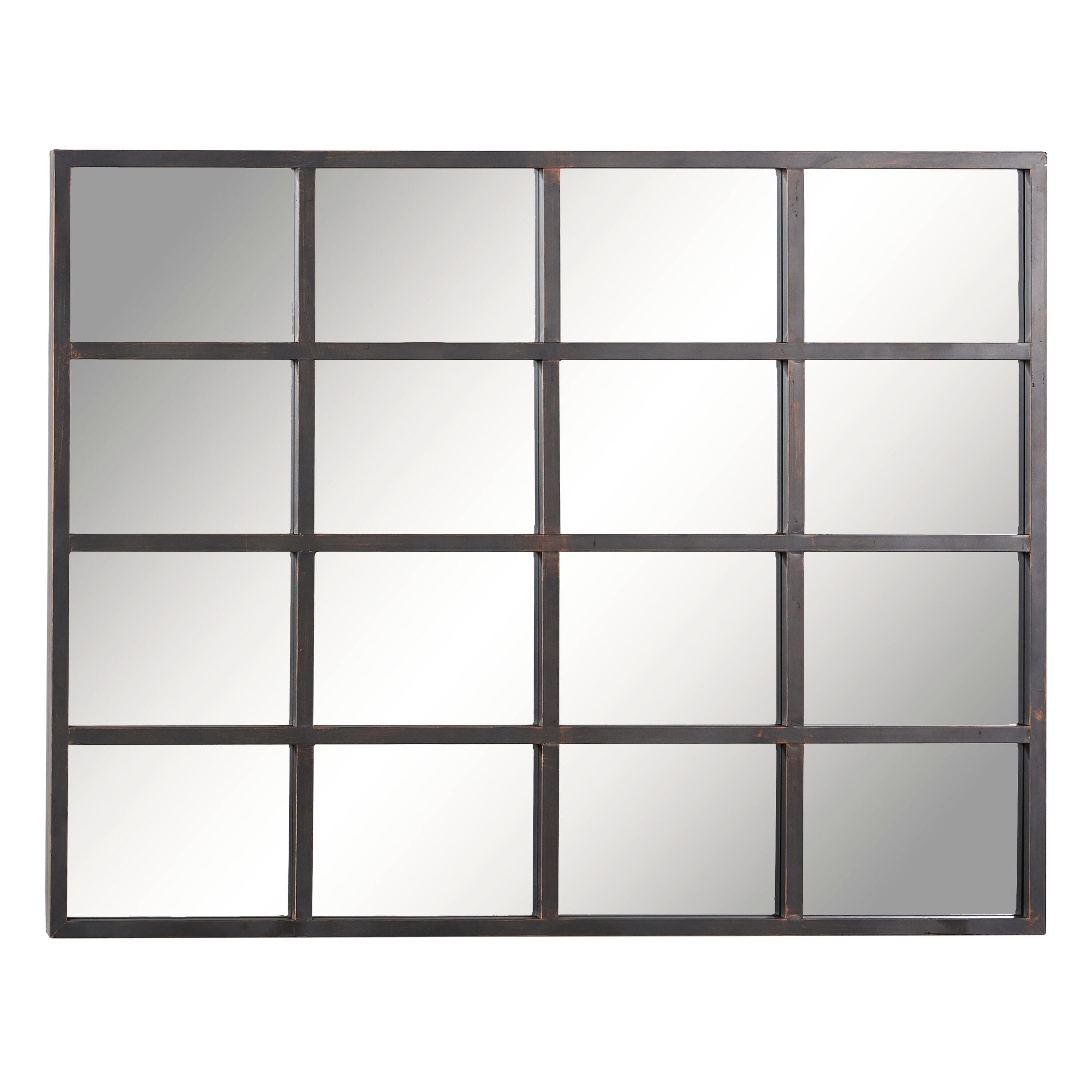 Glass Window Pane Inspired Wall Mirror Black - Olivia & May: Industrial Style, 45x35.38", Iron Frame