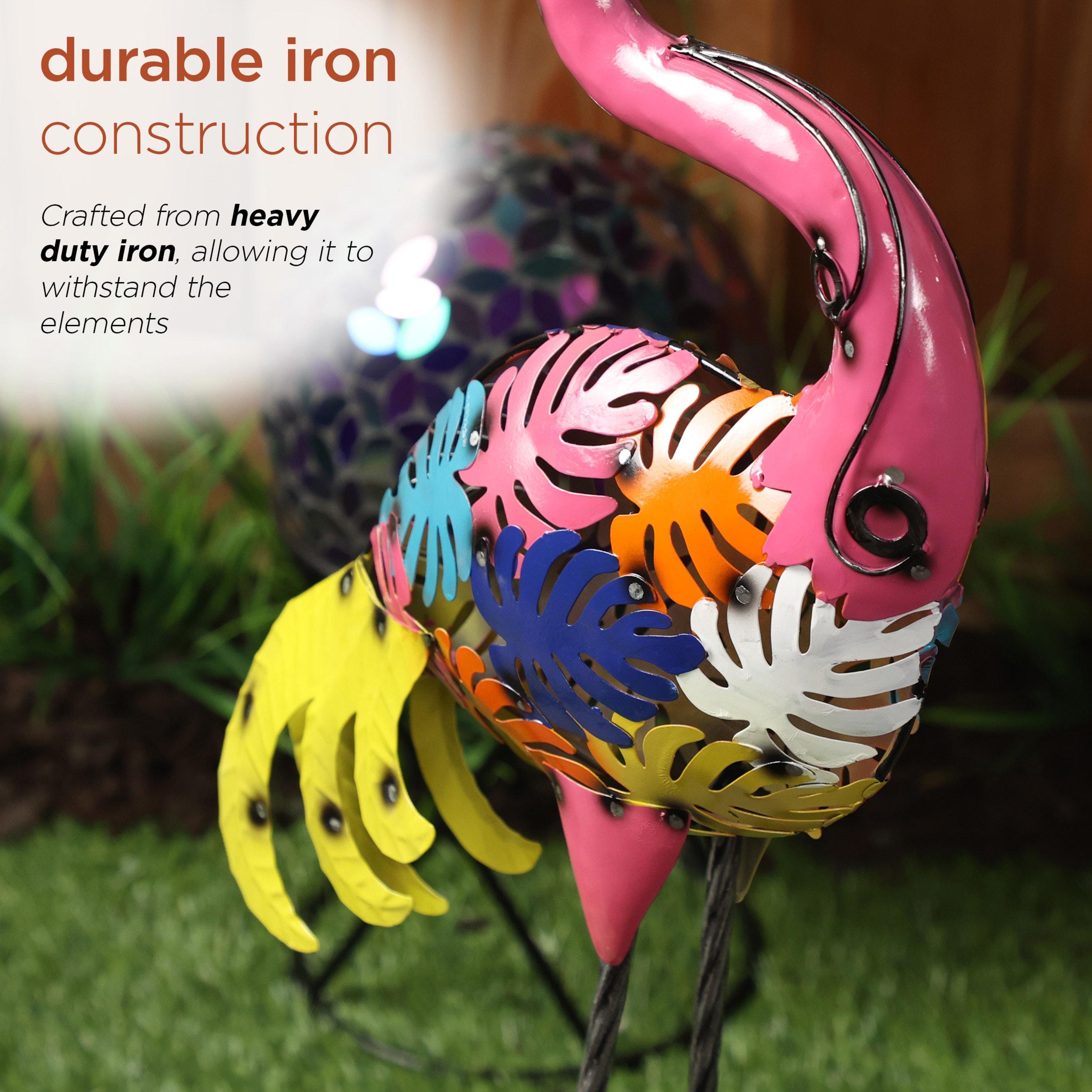 Alpine Corporation Metal Colorful Flamingo with Leaves Decor