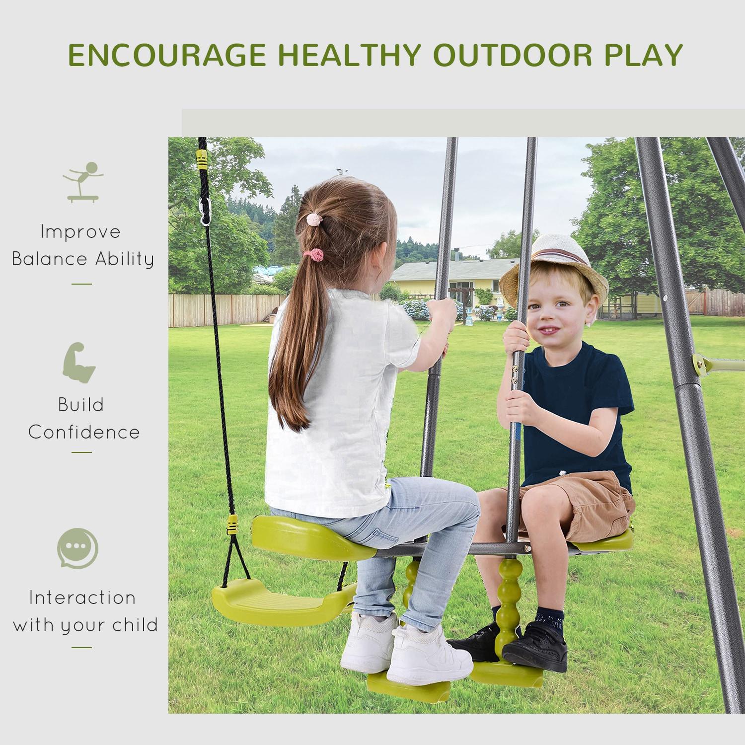 Gray Heavy Duty Metal 3-in-1 Kids Outdoor Swing Set