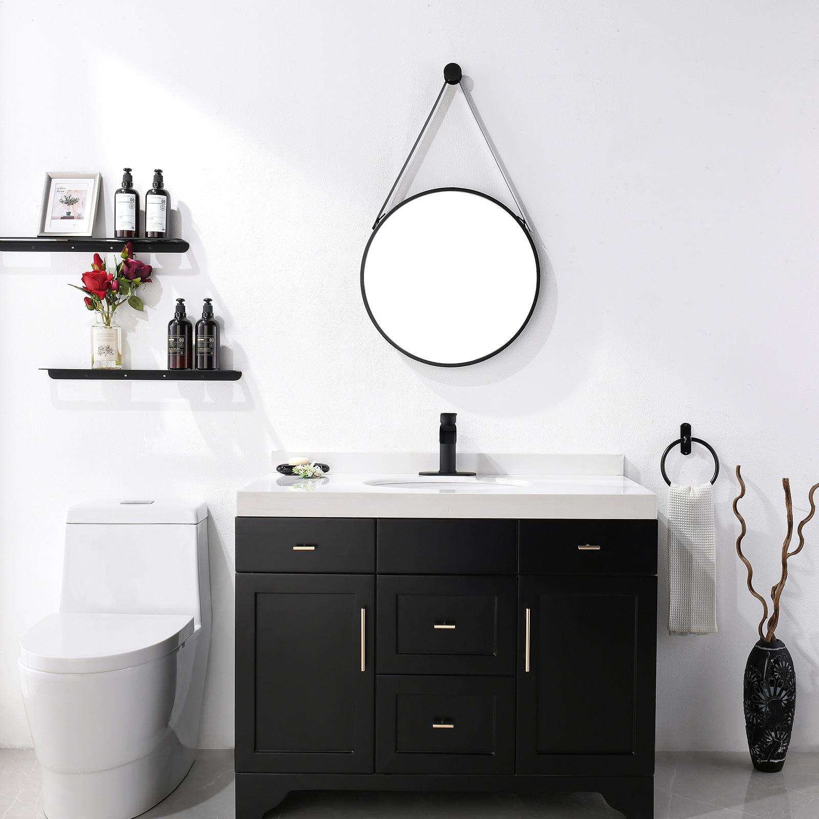 Phiestina Matte Black Single Hole Waterfall Bathroom Sink Faucet Single Handle, with 6-Inch Deck Plate & Metal Pop Up Drain Assembly, NS-SF01-MB
