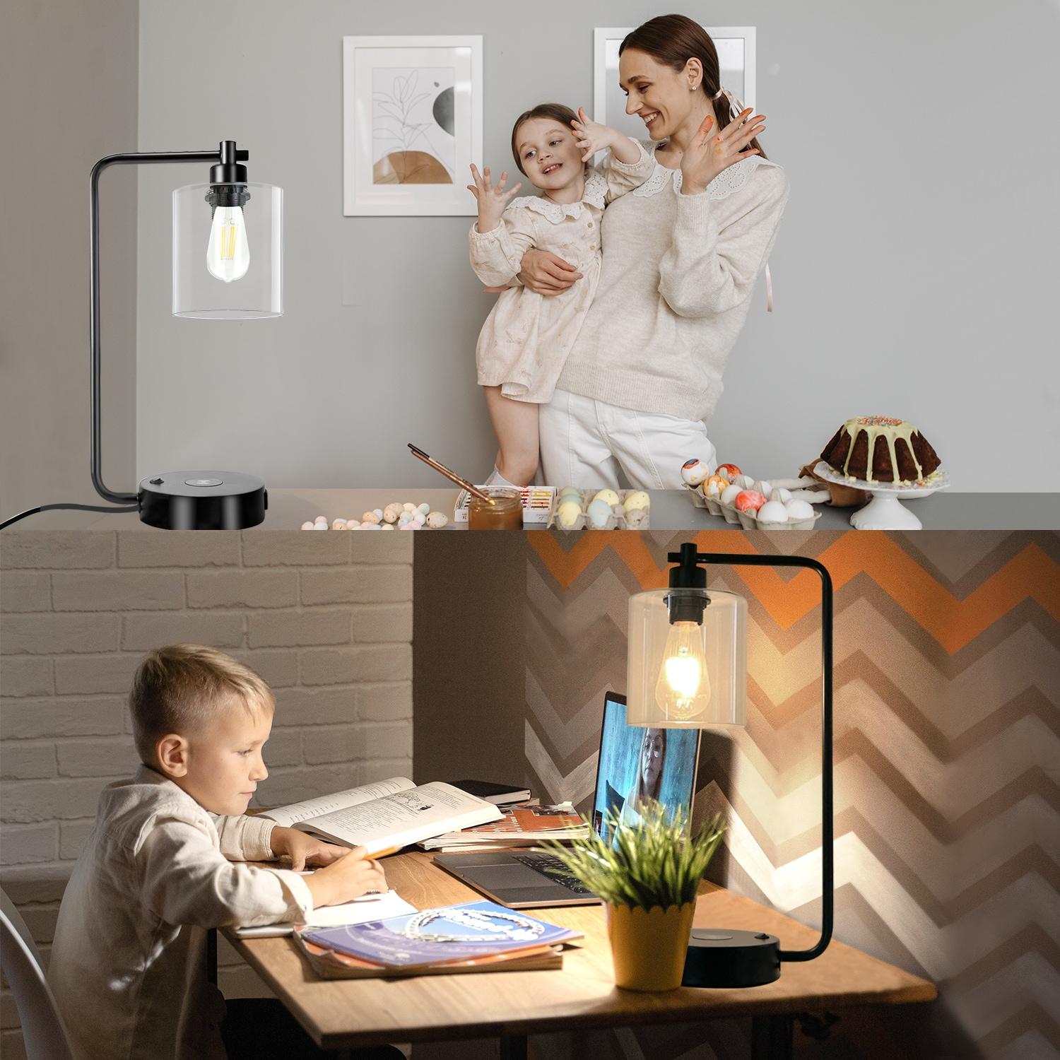 19" Clear Table Lamp with Wireless Charger and Glass Shade