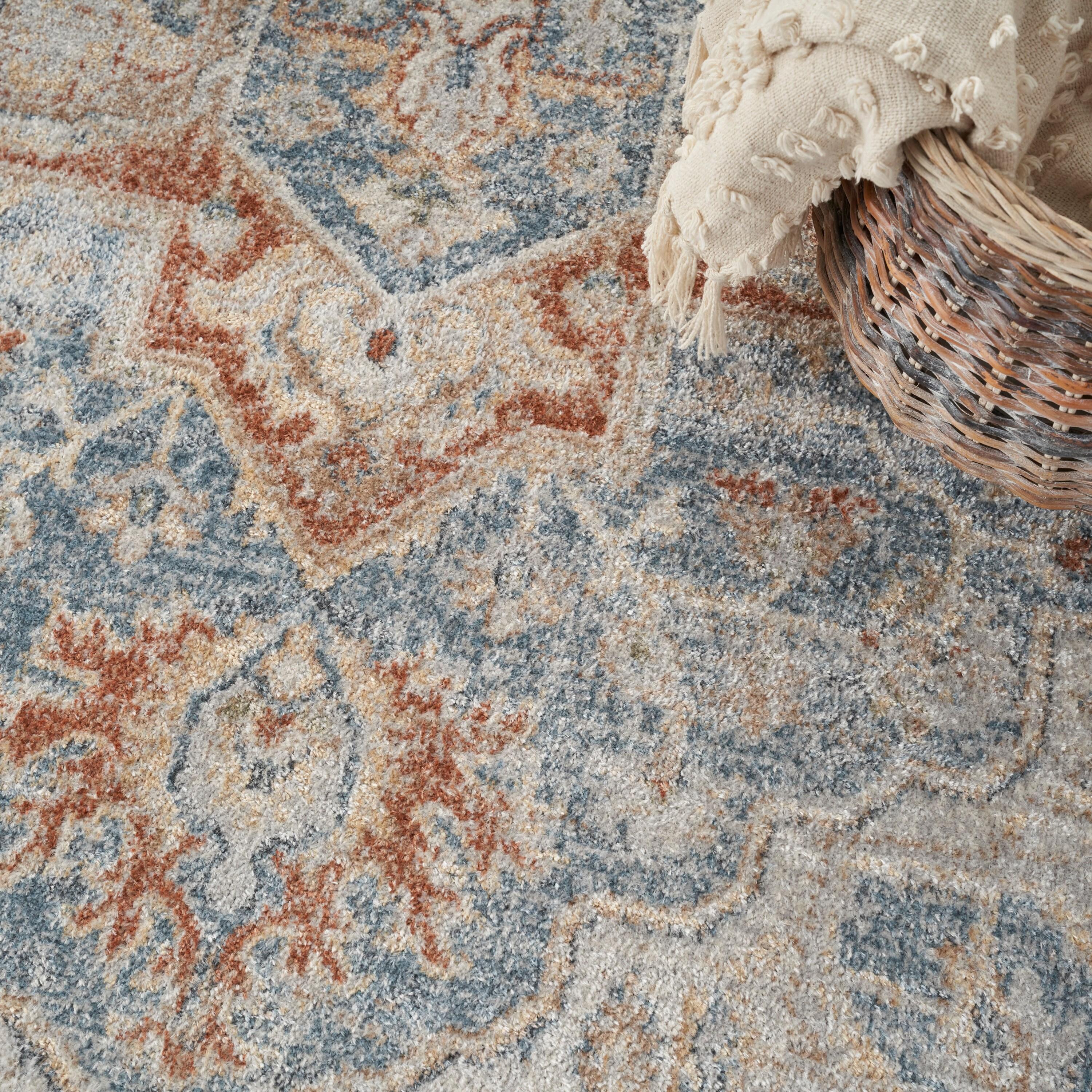 Nourison Astra Machine Washable Vintage Medallion Indoor Rug Denim Multi 5'3" x 7'