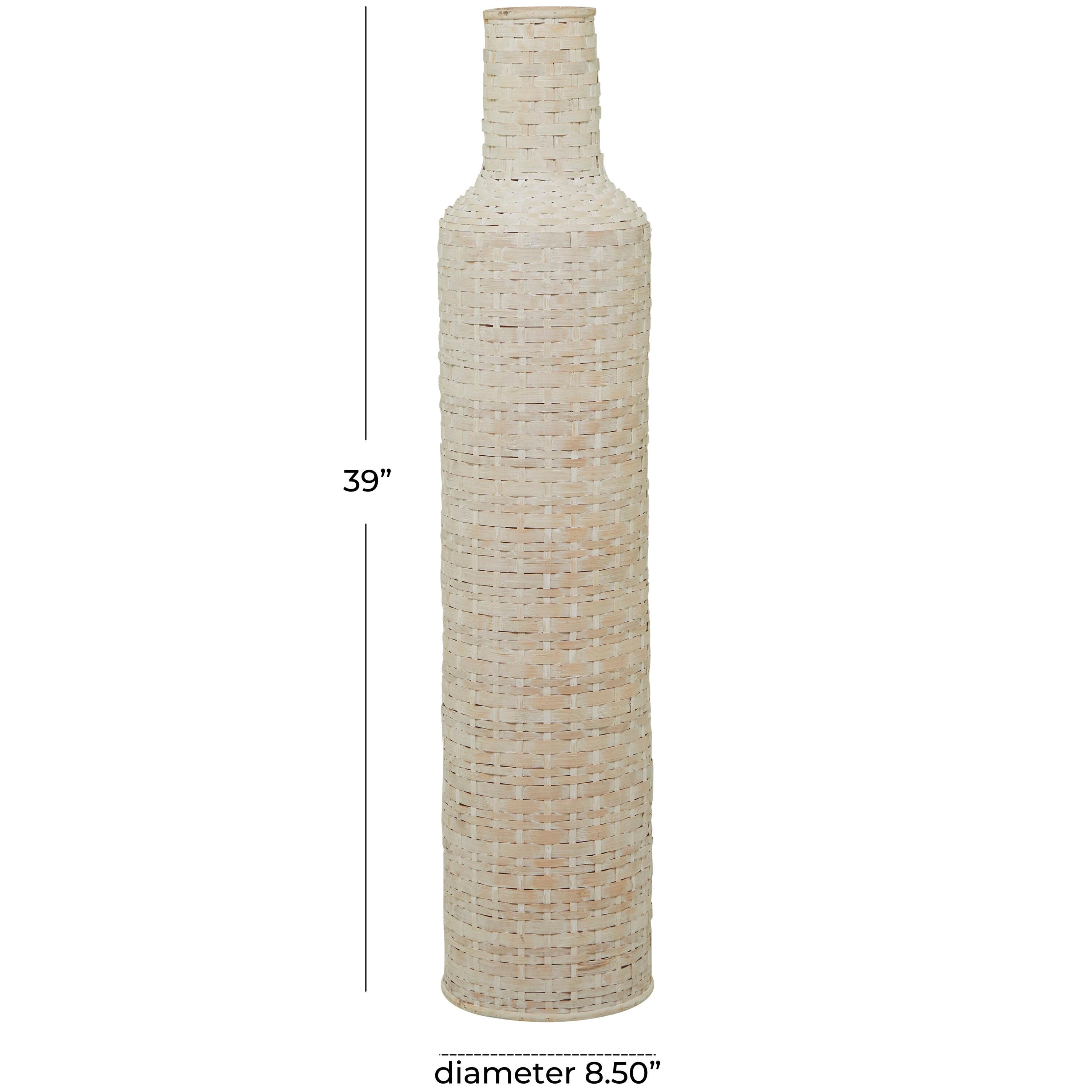 Studio 350 Intricately Woven Tall Bamboo Wood Floor Vase  - White or Brown White - 9"W, 39"H