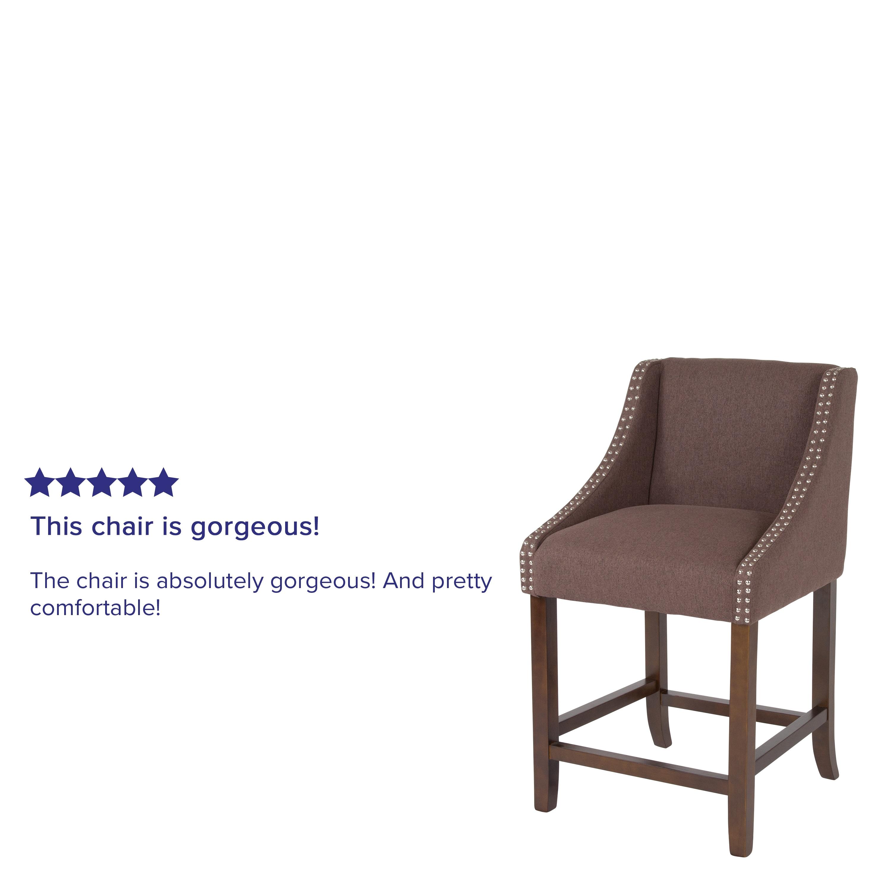 Flash Furniture Carmel Series 24" High Transitional Walnut Counter Height Stool with Accent Nail Trim in Brown Fabric