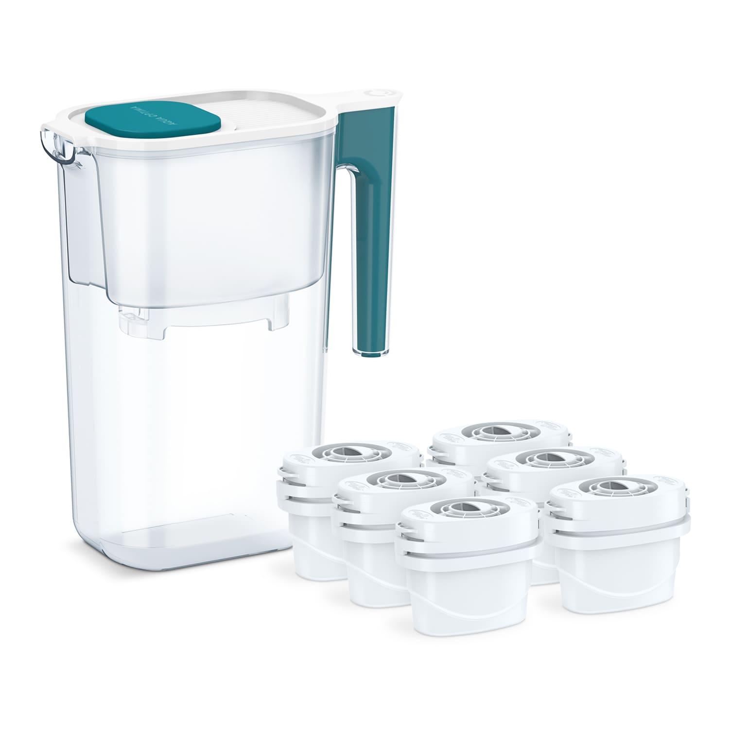 Aqua Optima Perfect Pour 6 Cup Water Filter Pitcher By Aqua Optima, Ergonomic, Eliminates Splashes And Spills, Bpa Free, Wqa Certified, Includes 6 Evolve+ Water Filters, Blue