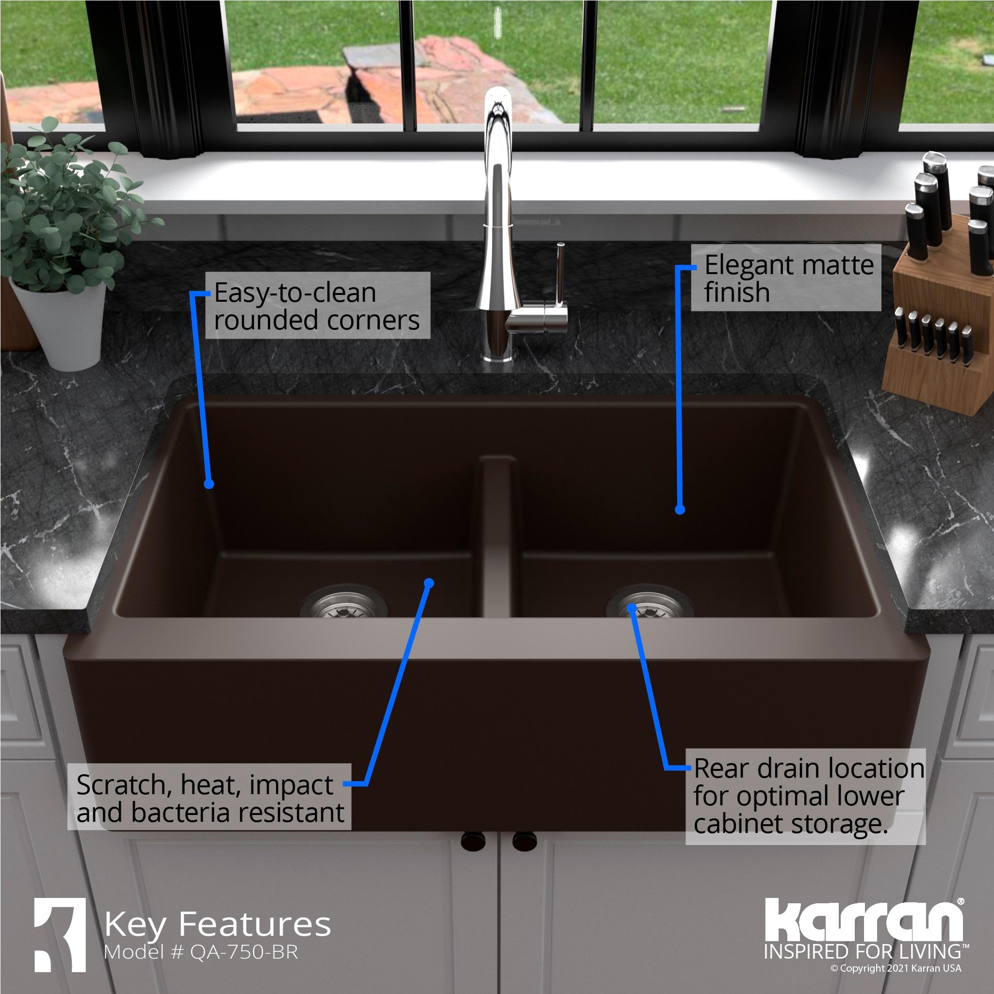Karran Karran Quartz 34'' X 21-1/4'' 50/50 Double Bowl Farmhouse/Apron Front Kitchen Sink Kit QA-750-BR-PK1