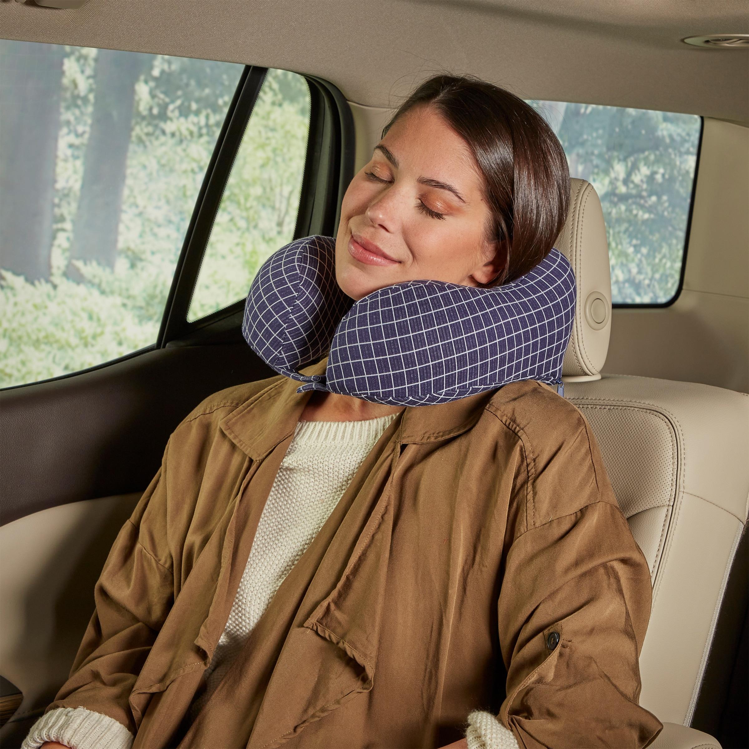 Travel Pillow - Memory Foam Pillow with Washable Cover - Neck Pillows for Sleeping on Airplanes, Trains, Cars, and Buses by Home-Complete (Navy)