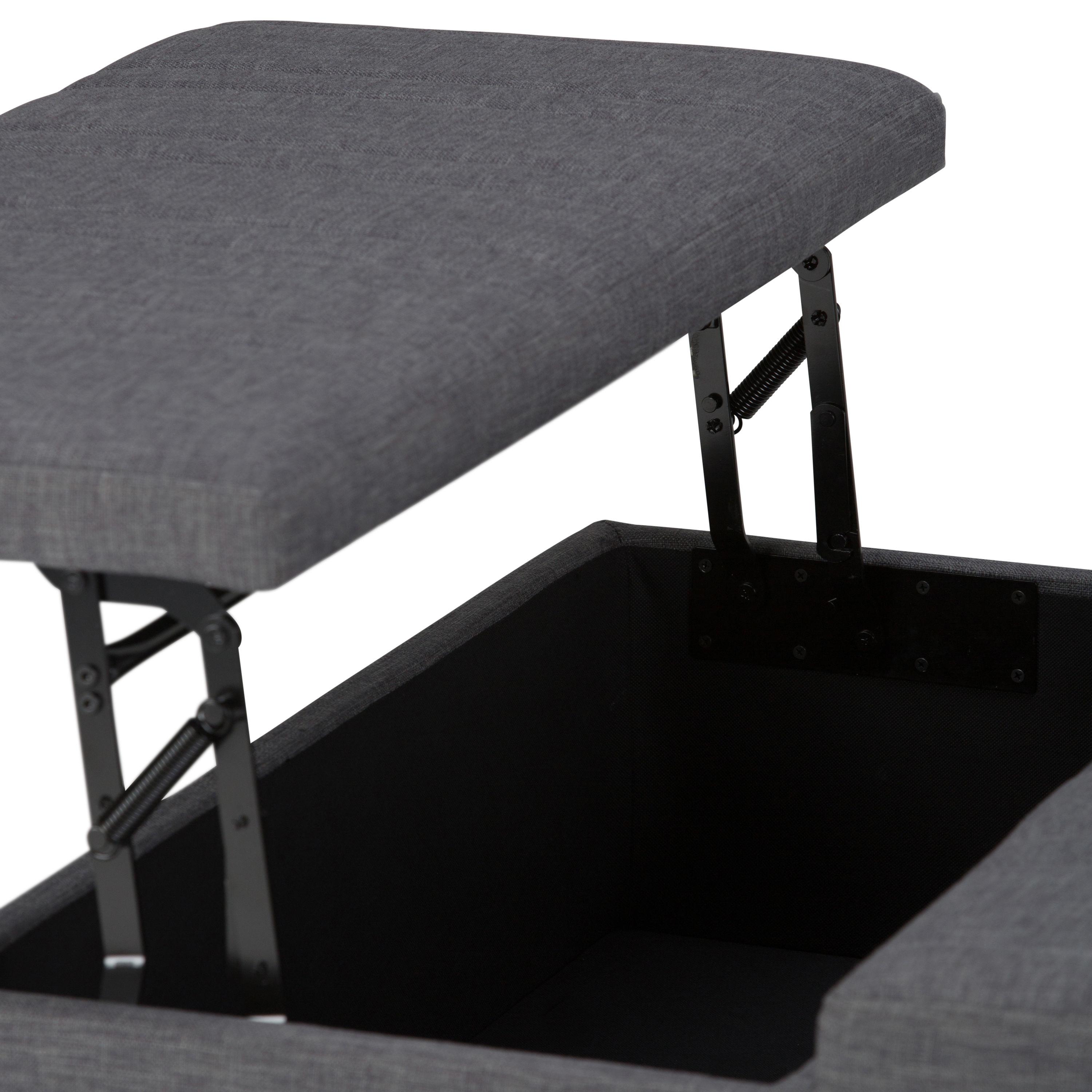 Simpli Home Ellis 36"W Upholstered Square Coffee Table Storage Ottoman with Split Lift Top
