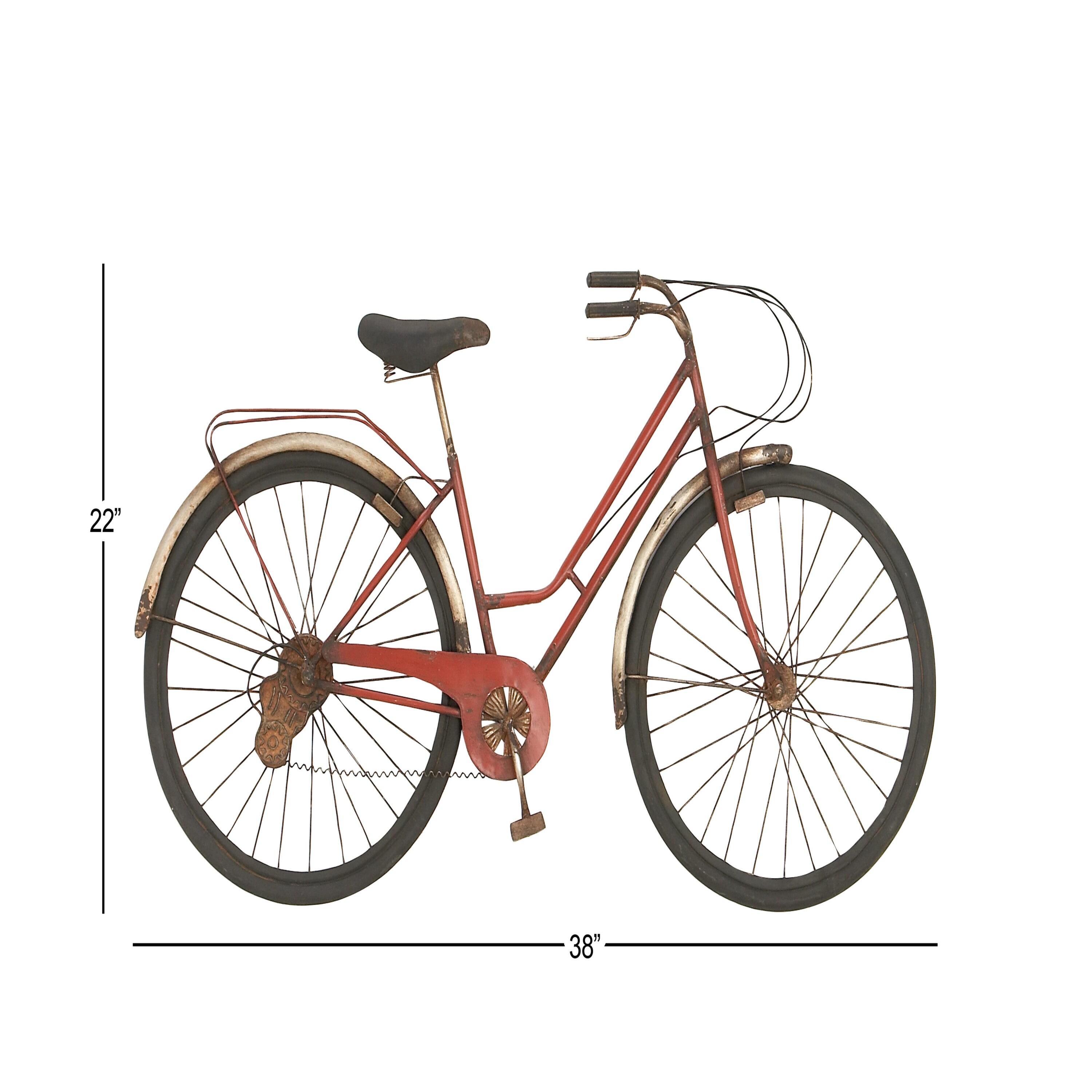 DecMode Red Metal Bike Wall Decor with Seat and Handles