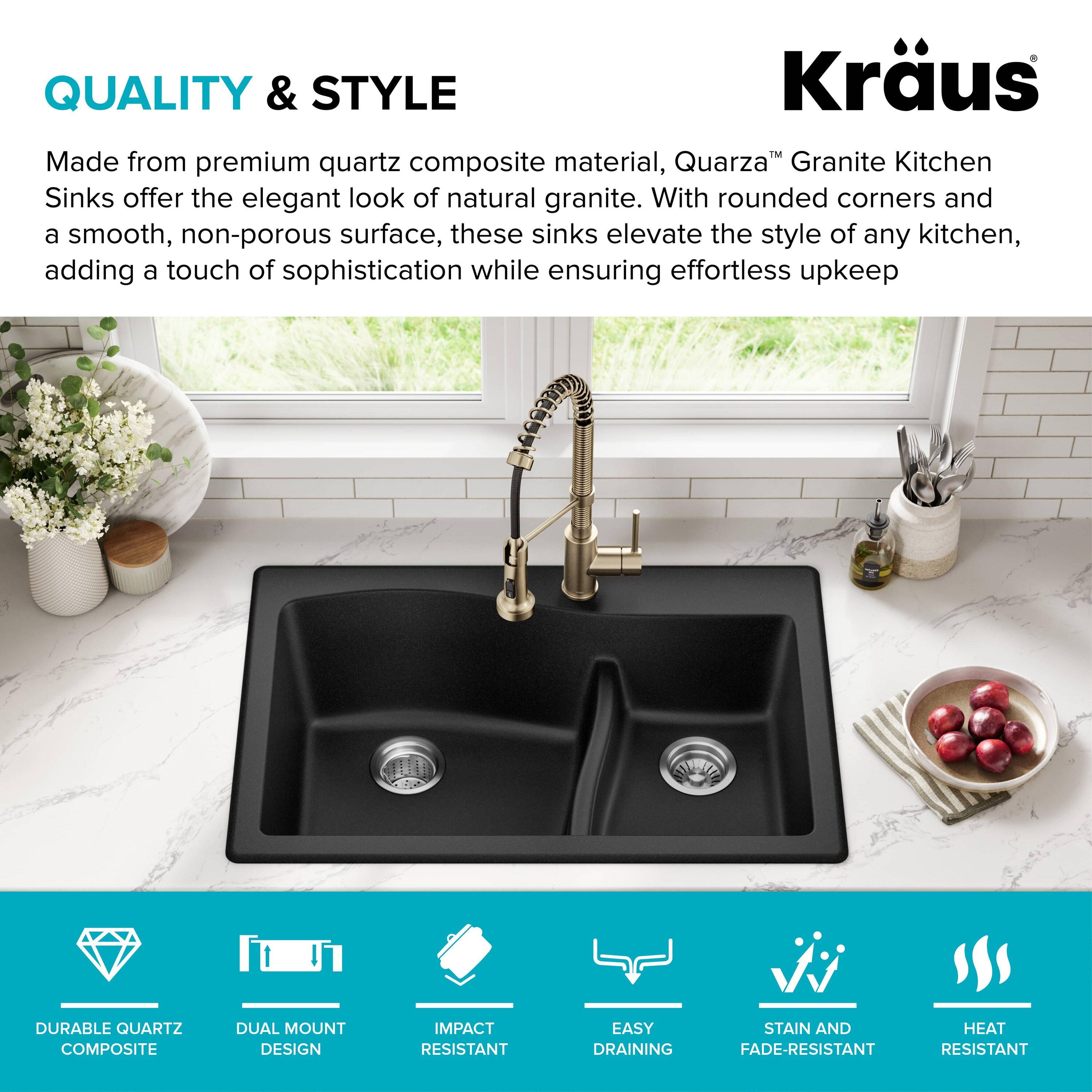 KRAUS Quarza™ 33" L Dual Mount 60/40 Double Bowl Granite Kitchen Sink