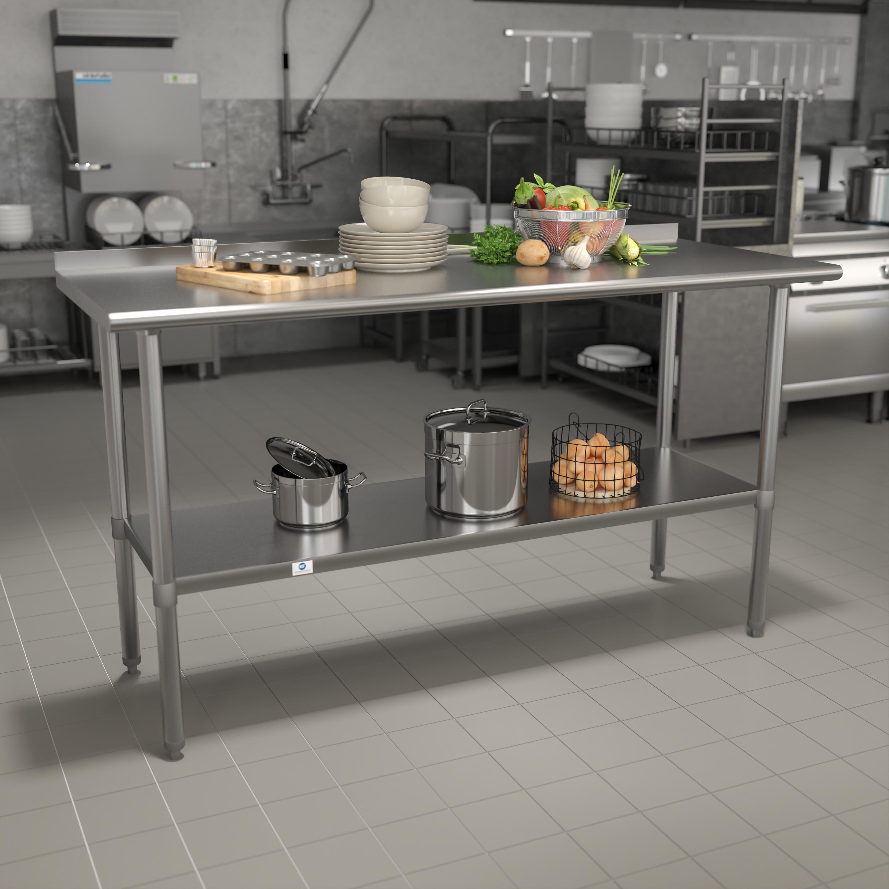 Woodford Stainless Steel Prep and Work Table with Backsplash and Undershelf by Flash Furniture