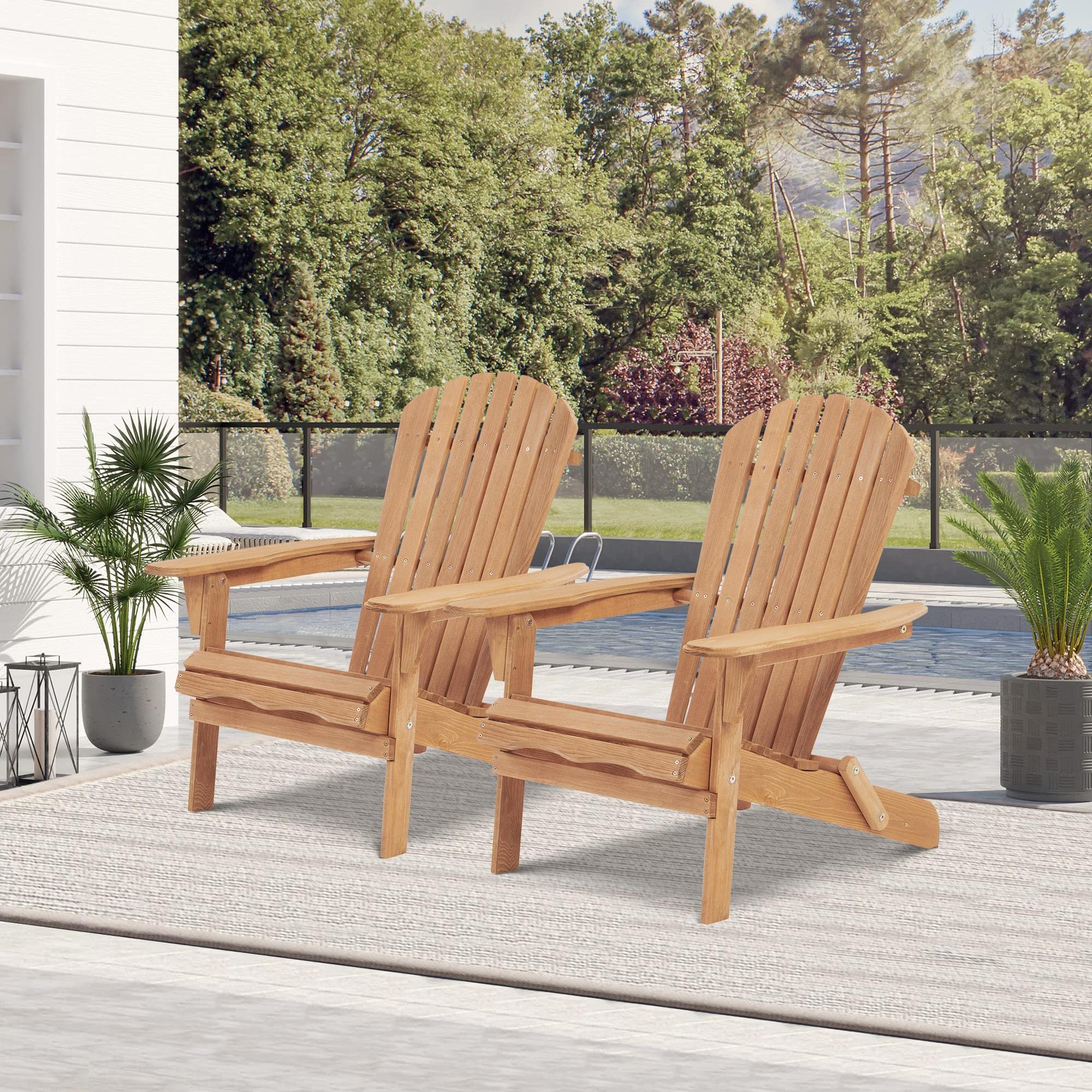 CLEARANCE! Wooden Outdoor Folding Adirondack Chair Set of 2 Wood Lounge Patio Chair for Garden,Garden, Lawn, Backyard, Deck, Pool Side, Fire Pit,Half Assembled,