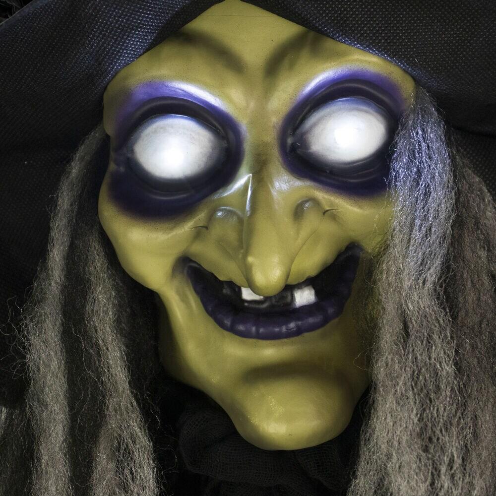 Haunted Hill Farm 9.5-Ft. Animatronic Witch, Indoor or Covered Outdoor Halloween Decoration, Light-up White Eyes, HHWITCH-16FLSA
