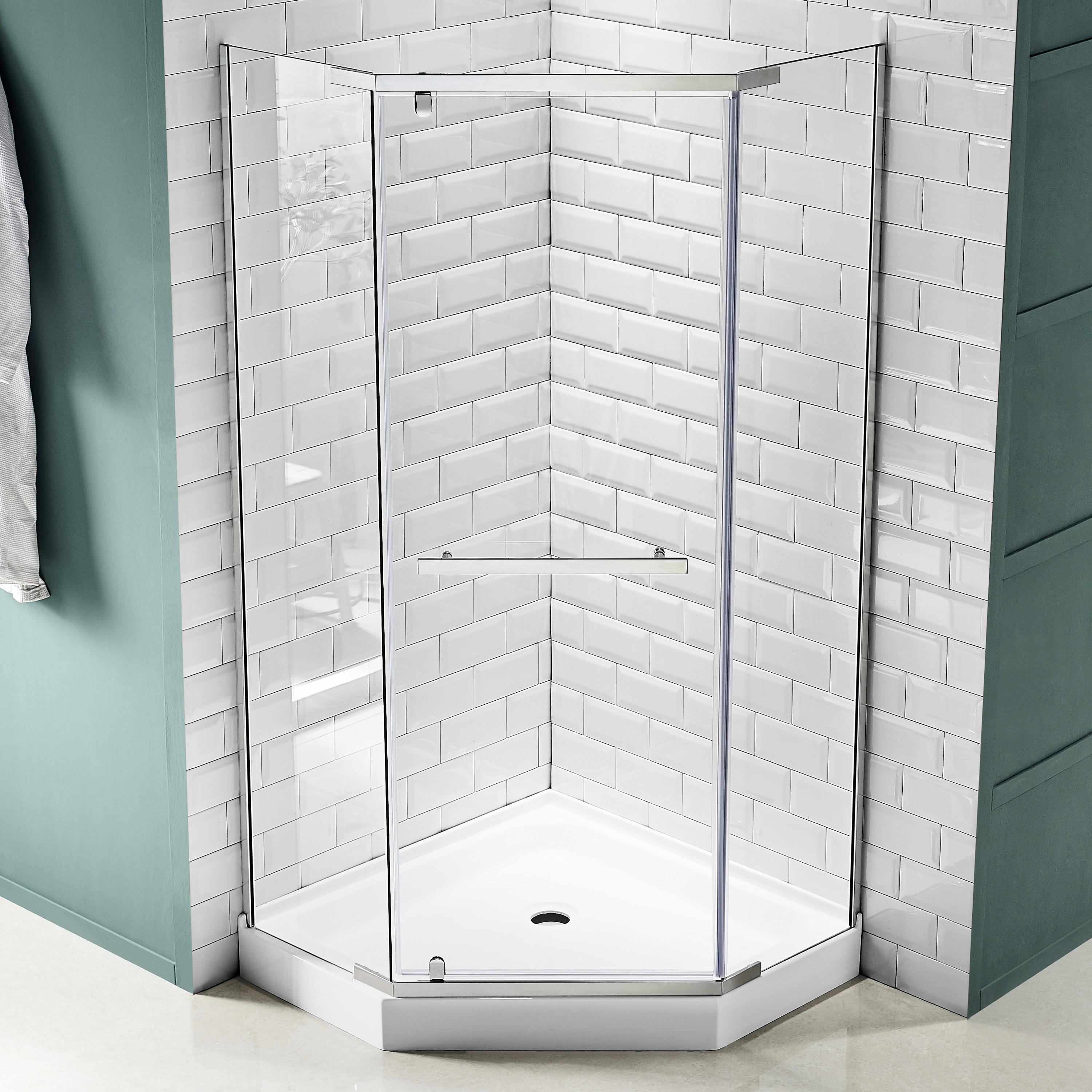 Castle Series 49" W x 72" H Hinged Semi-Frameless Shower Door with Tsunami Guard