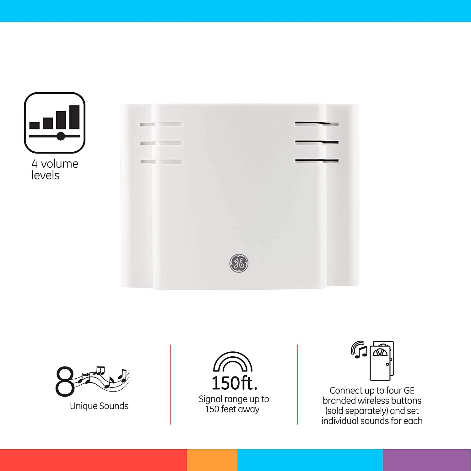 GE Wireless Doorbell Kit, 8 Chime Melodies, 1 Receiver, 2 Push Buttons, Battery-Operated, 19297