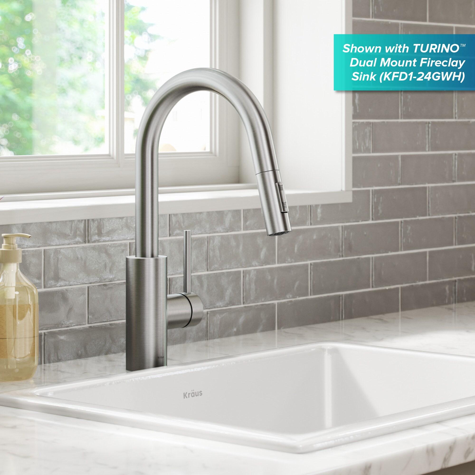 KRAUS Oletto Single Handle Pull Down Kitchen Faucet with QuickDock Top Mount Installation Assembly