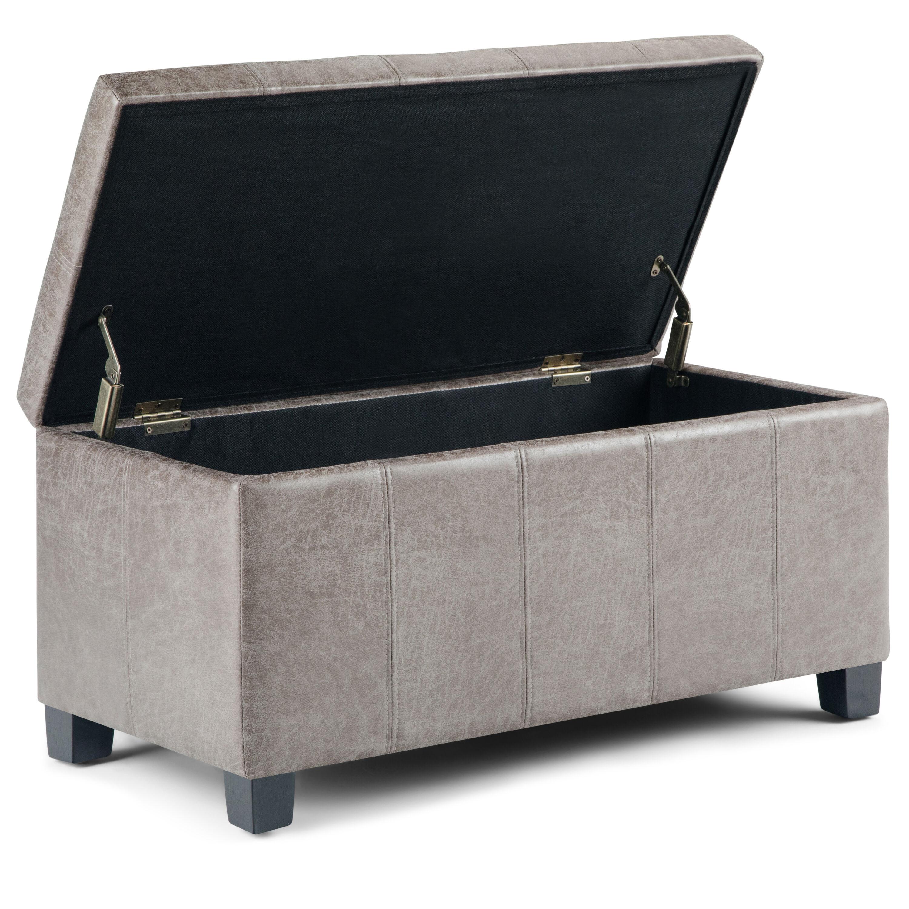 Dover 36 in. Wide Contemporary Rectangle Storage Ottoman Bench in Distressed Grey Taupe Vegan Faux Leather, Assembled