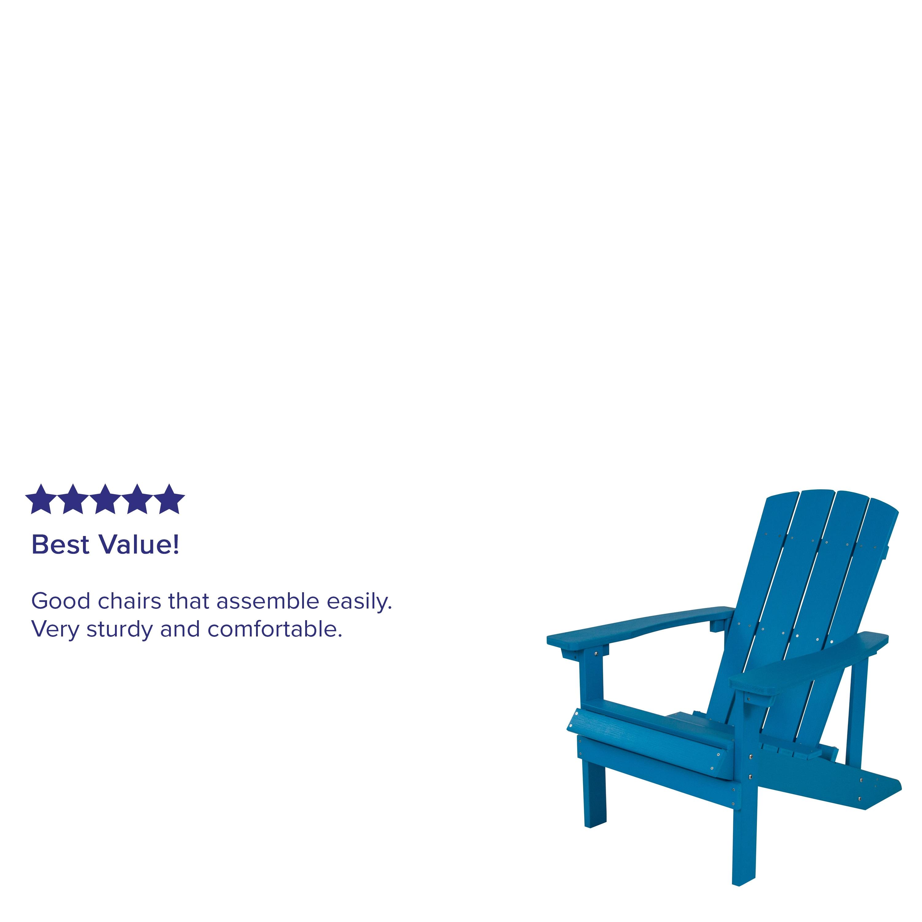 Flash Furniture Set of 2 Charlestown All-Weather Poly Resin Wood Adirondack Chairs in Blue