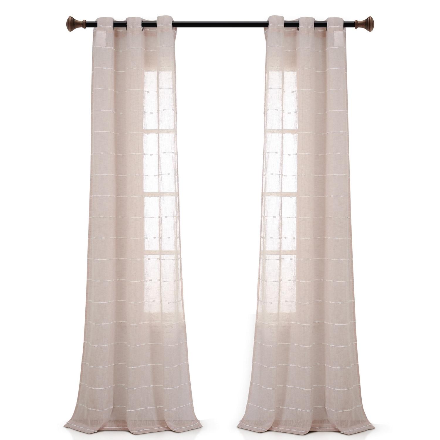 Farmhouse Textured Sheer Polyester Sheer Curtain Pair (Set of 2)