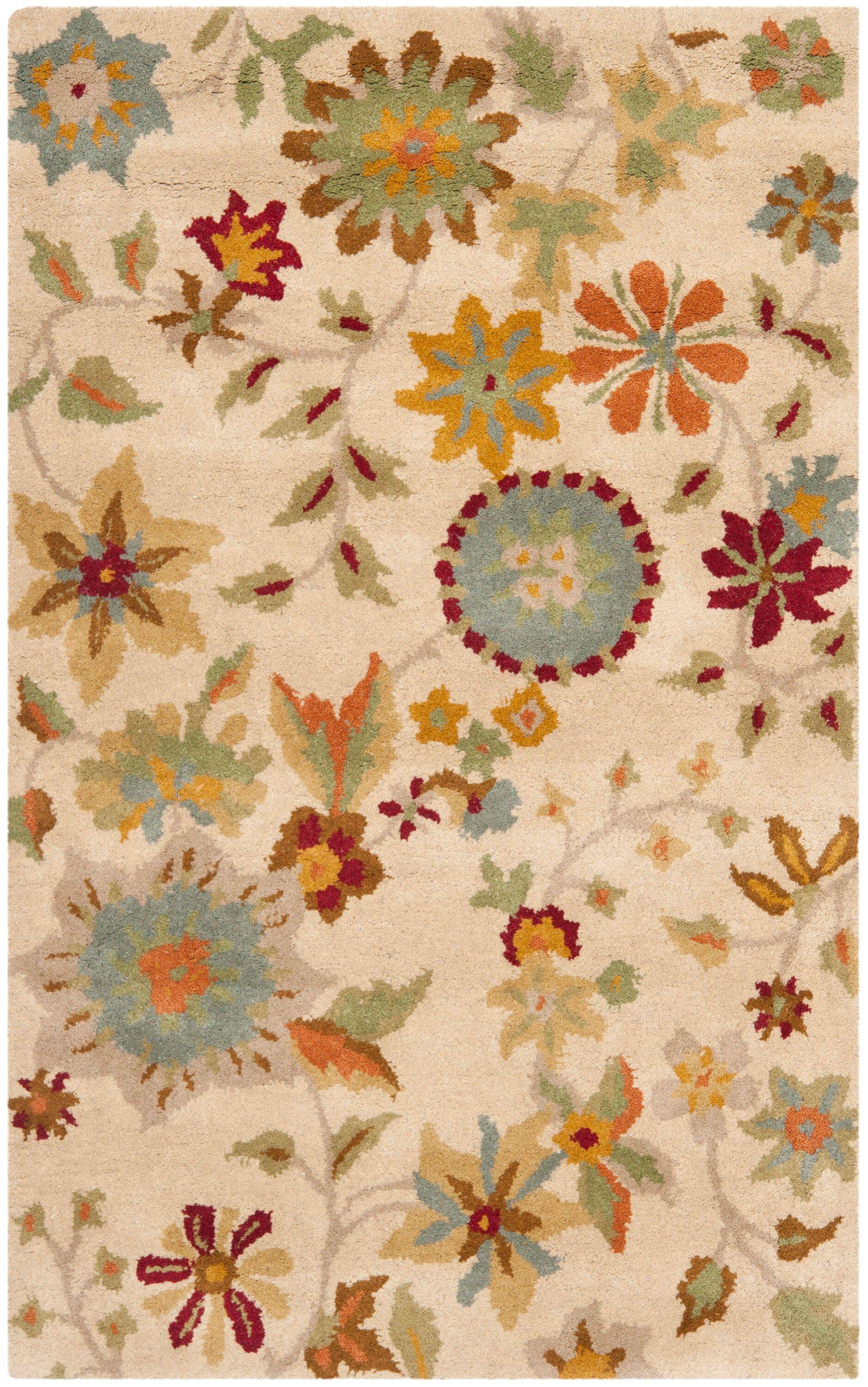 SAFAVIEH Soho Peronel Floral Wool Area Rug, Ivory/Sage, 2'6" x 4'