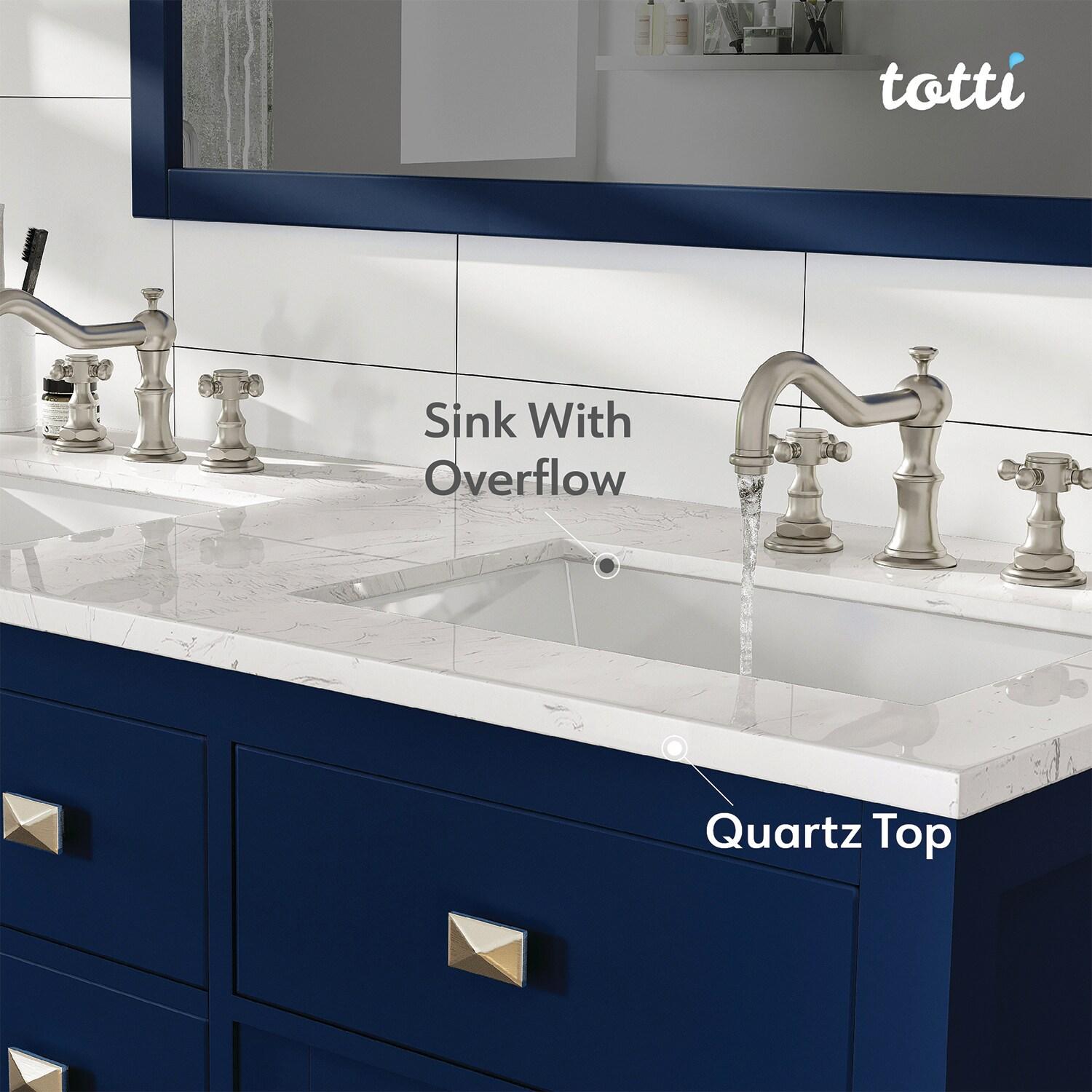 Totti Artemis 48" Blue Transitional Double Sink Bathroom Vanity w/ White Carrara Style Man-Made Stone Top