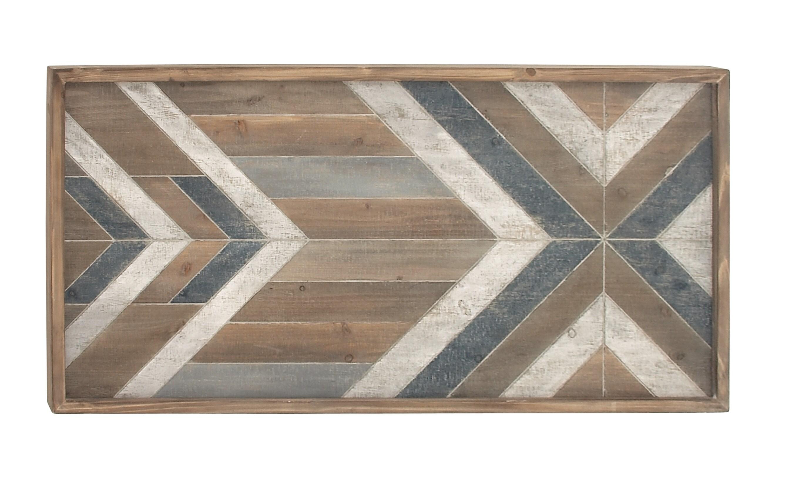 DecMode Farmhouse Distressed Rectangular Wood Wall Décor with Multi Colored Geometric Pattern, 46"W x 23"H