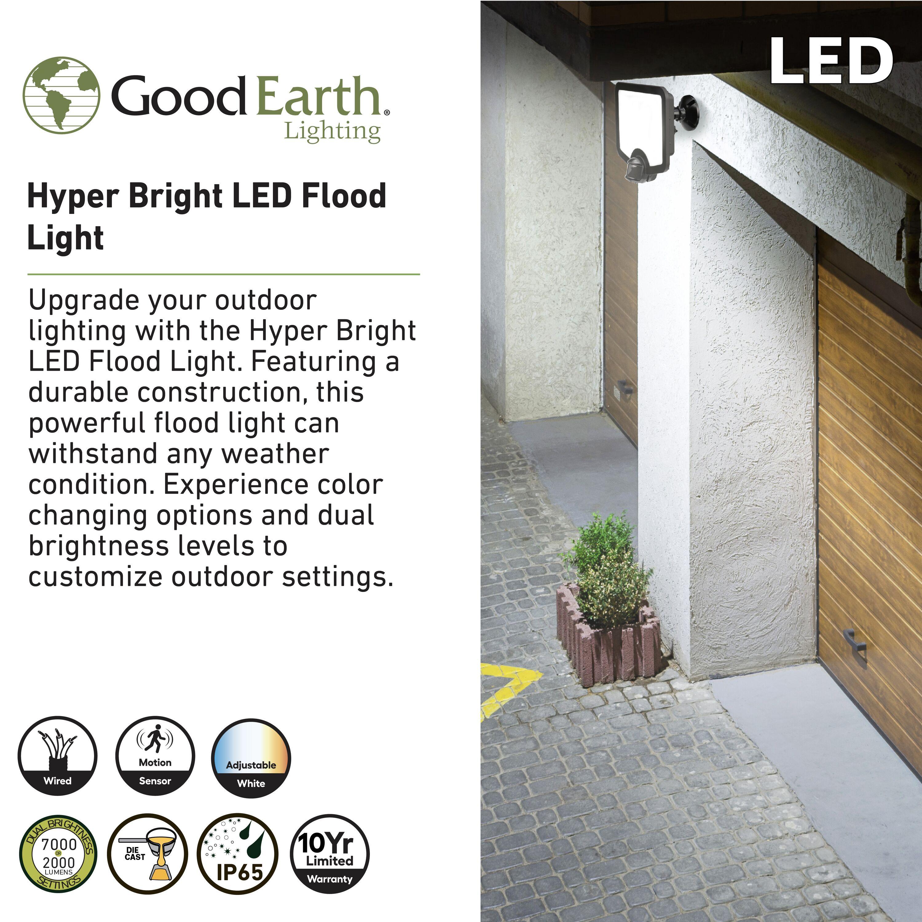 Good Earth Lighting Hyper Bright LED Motion Activated Security Flood - Bronze, 2000 or 7000 Selectable Lumens, 3000K/4000K/5000K Color Selectable Temperature, IP65 Rated