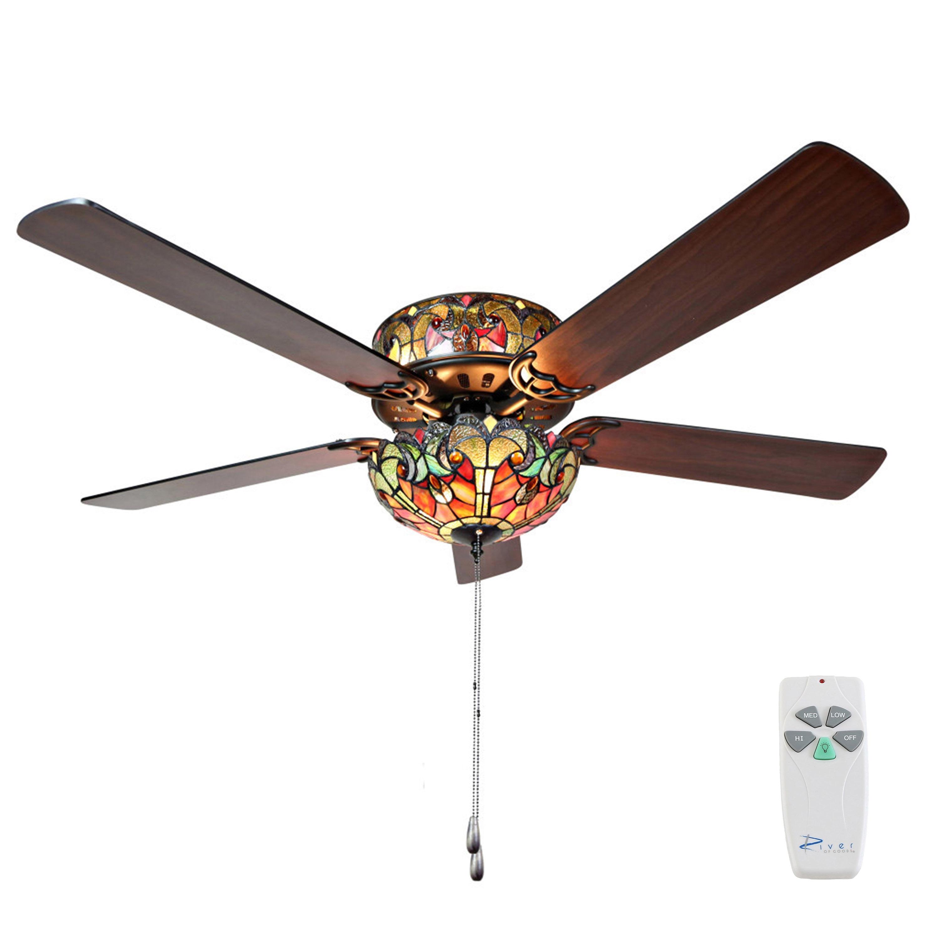 Halston 52" Traditional Tiffany-Style Stained Glass Ceiling Fan with Lighting