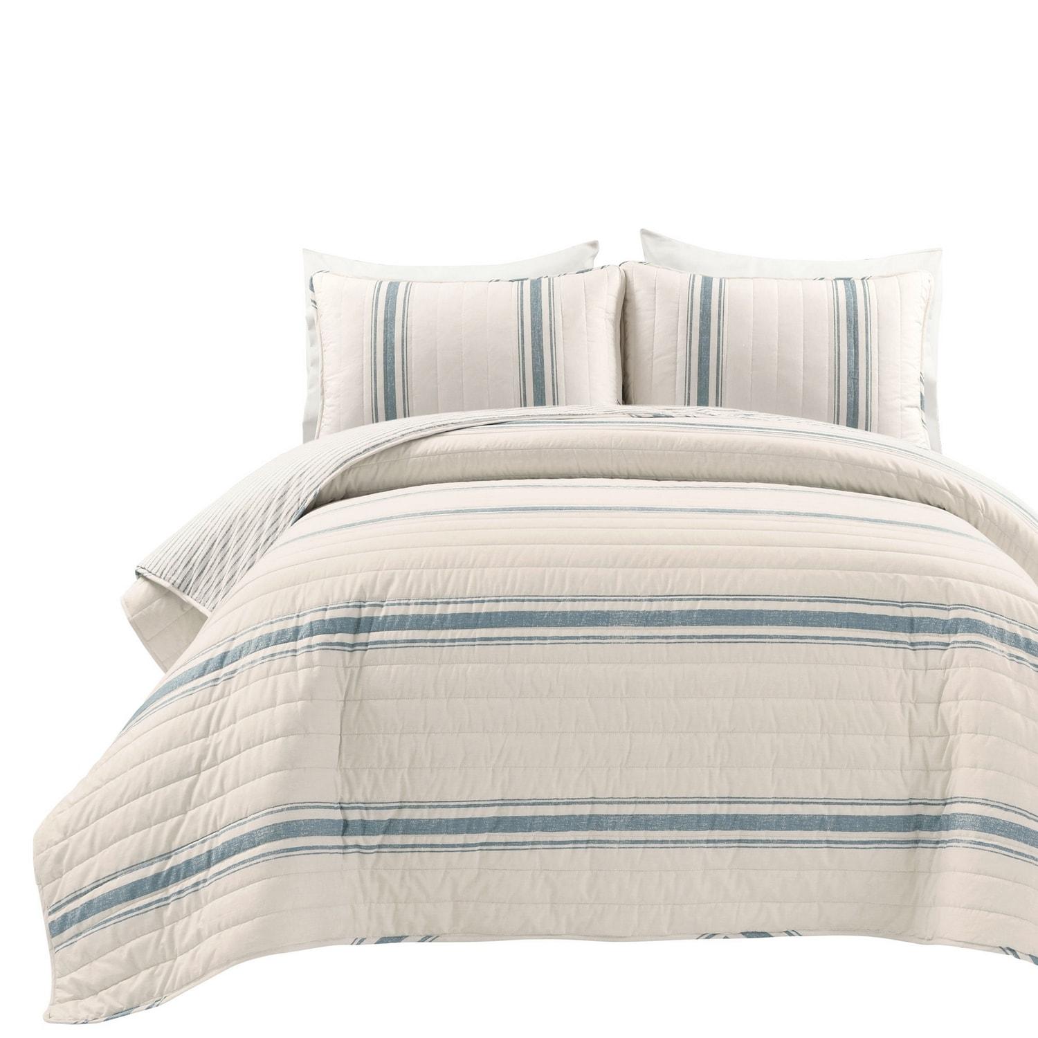 Lush Decor Farmhouse 460 Thread Count Striped 3 Piece Quilt Sets, King with Pillow Shams