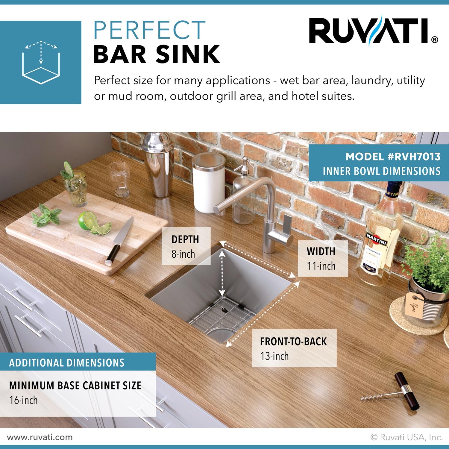 Ruvati Undermount Bar Prep Kitchen Sink Round Corners Stainless Steel Single Bowl